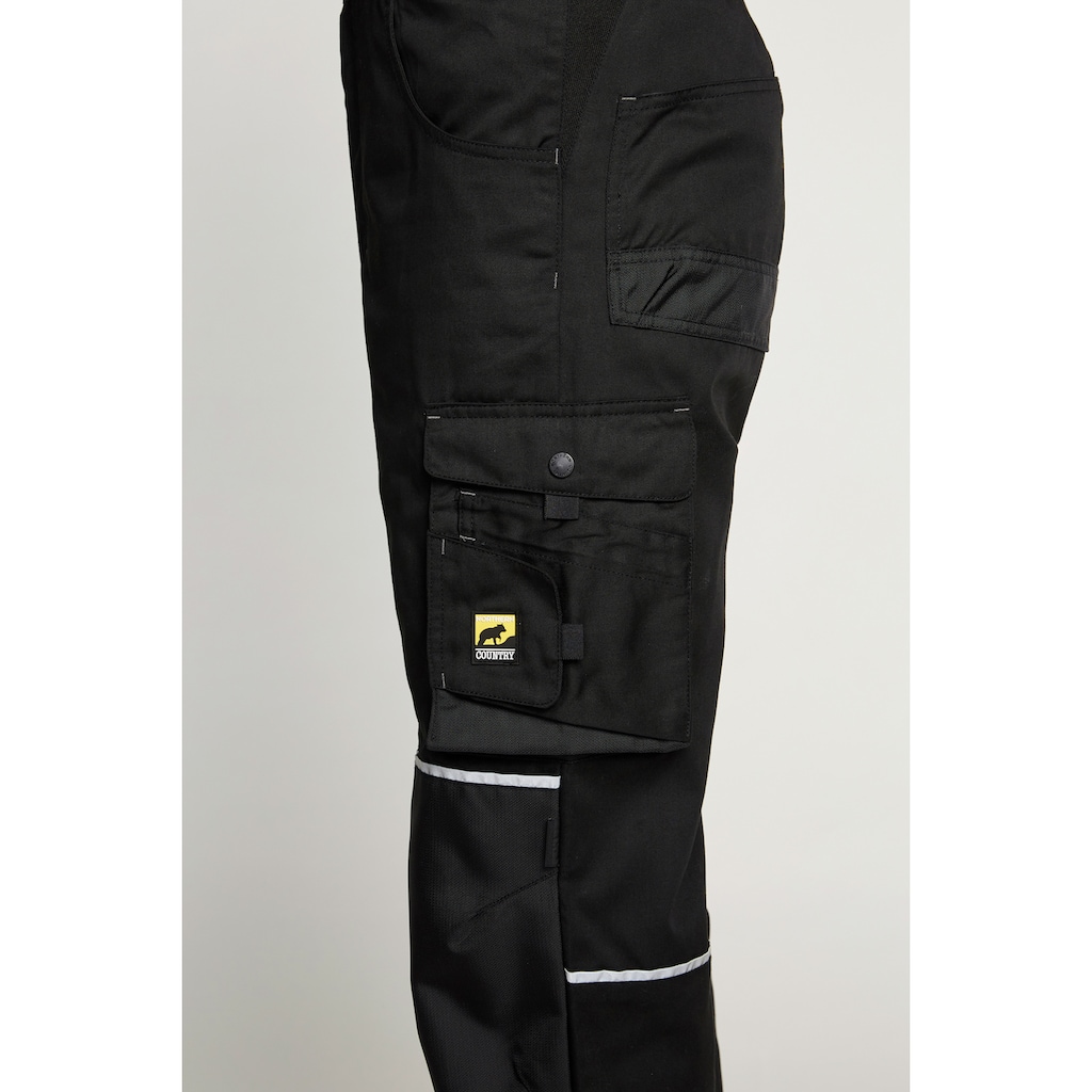 Northern Country Latzhose, (langlebig durch 3-fach Innenbeinnaht und viele Verriegelungspunkte), mit vielen Cordura® Verstärkungen, elastischer Bund, mit 11 Taschen