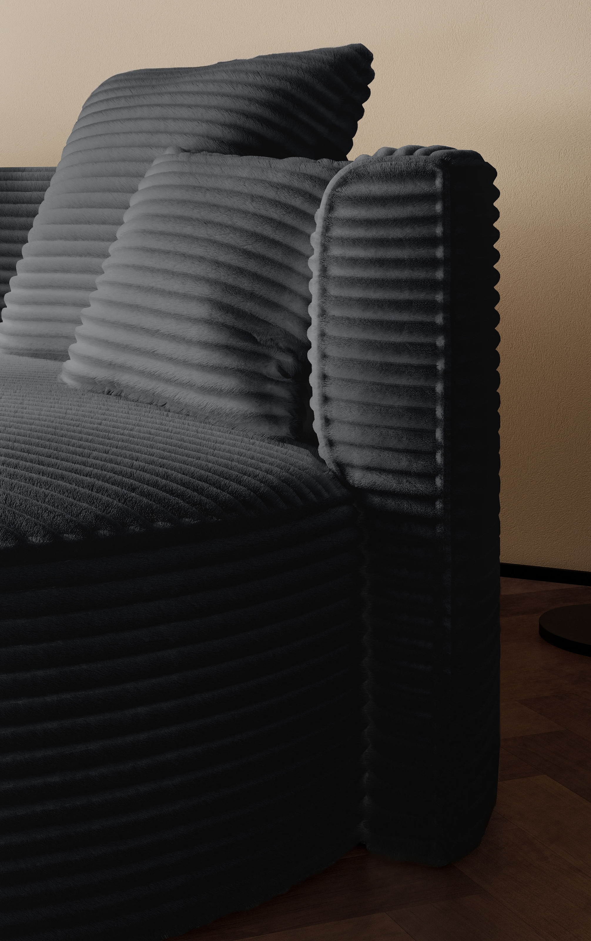 LeGer Home by Lena Gercke 2,5-Sitzer »ISALIE, rundes Loungesofa, mit Kissen, perfekt gepolstert«, moderne Stoffe, mit 4 Zierkissen, extra große Sitzfläche