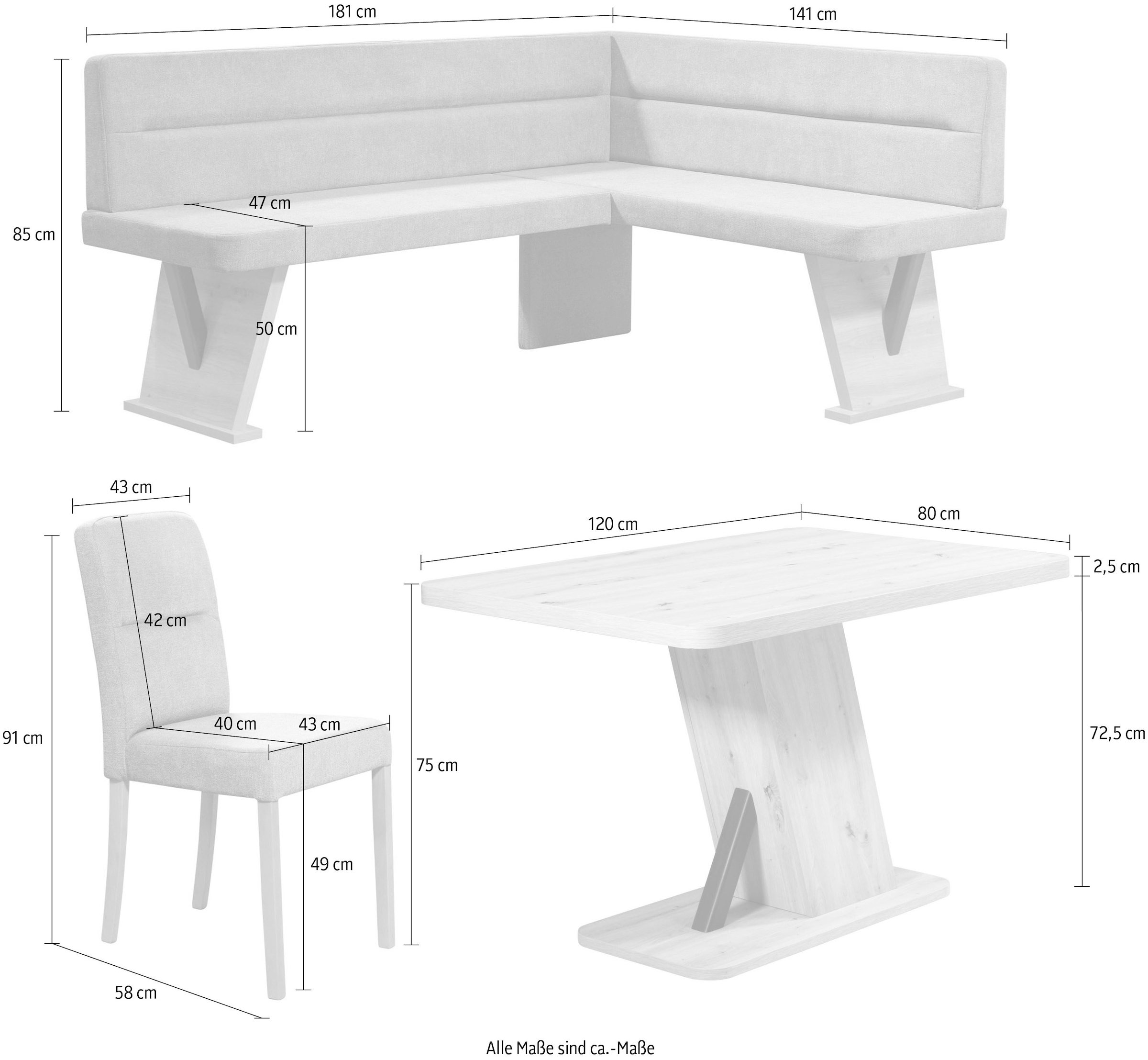 Home affaire Eckbankgruppe »Laros Sitzgruppe, Eckbank, Stühle, Tisch«, (Set, 4tlg Set), perfekt für Küche, Esszimmer, Wohnzimmer, Bestseller