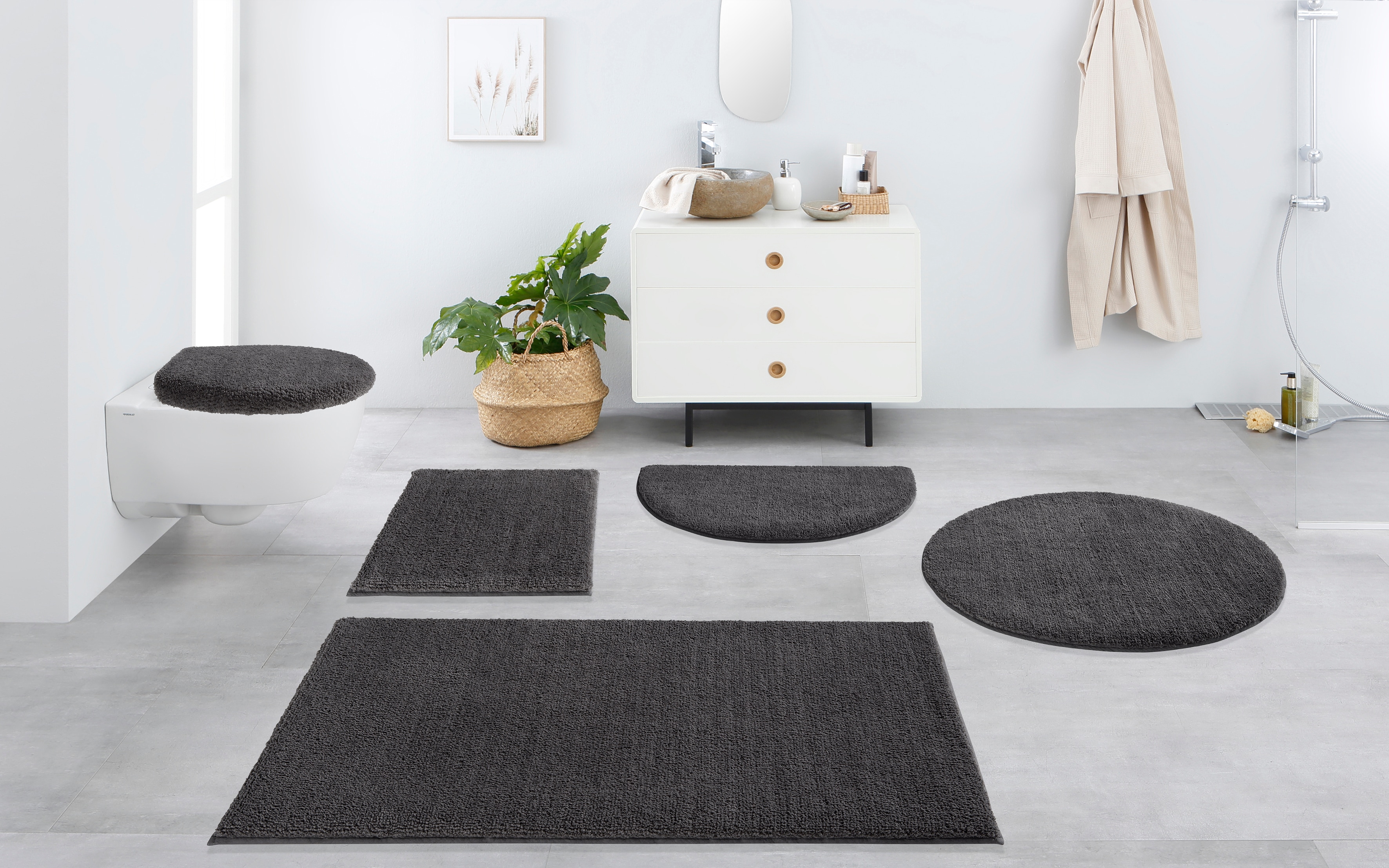 OTTO home Badematte "Vanessa, Badvorleger, Badezimmer Teppich" Höhe 10 mm rutschhemmend beschichtet fußbodenheizungsgeeignet schnell trocknend strapazierfähig Badteppich, weiche Haptik, unifarben