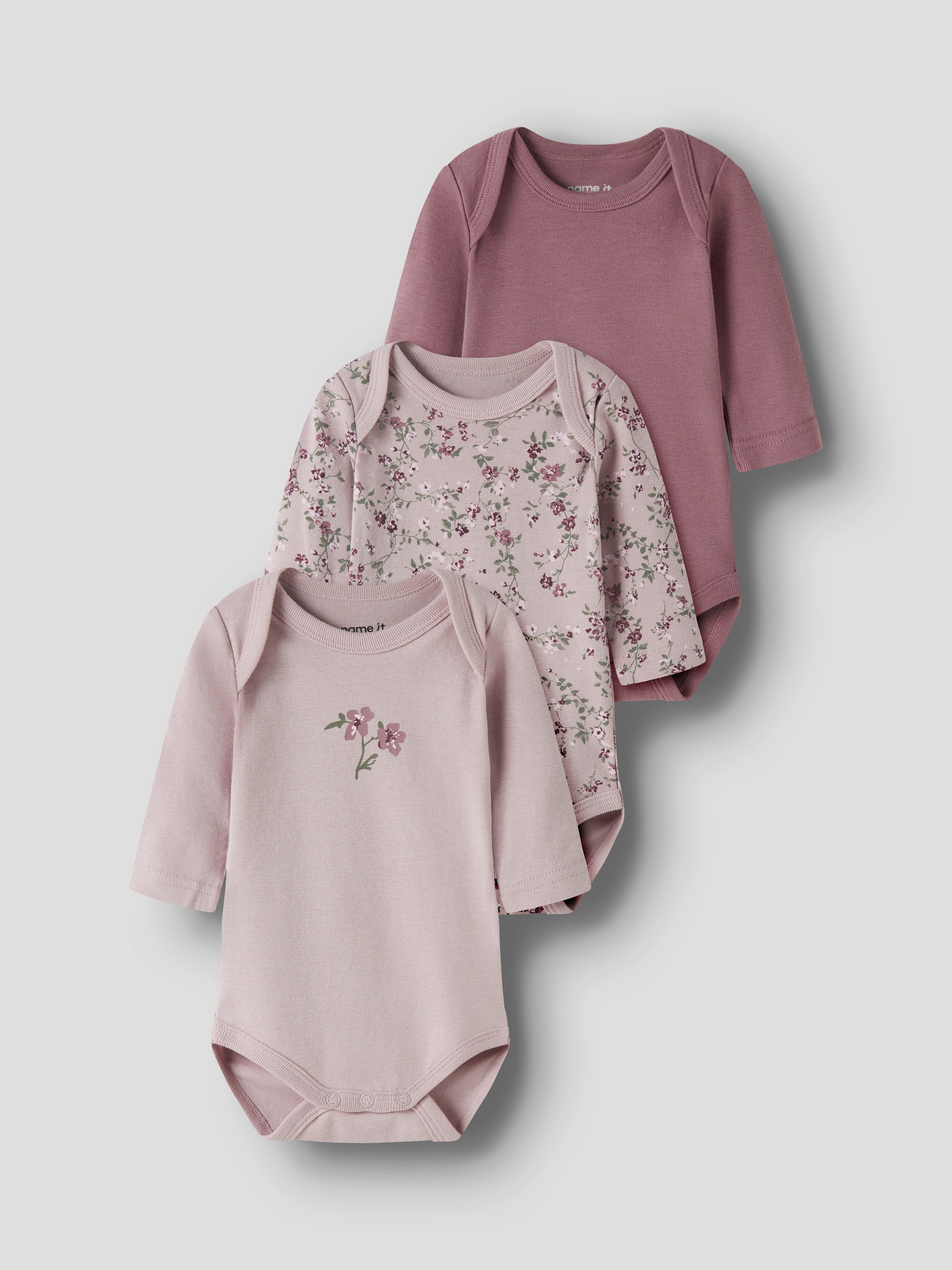 Name It Langarmbody »NBFBODY 3P LS VIOLETFLOWER NOOS« Packung, 3 Baumwolle, 3-er Packung