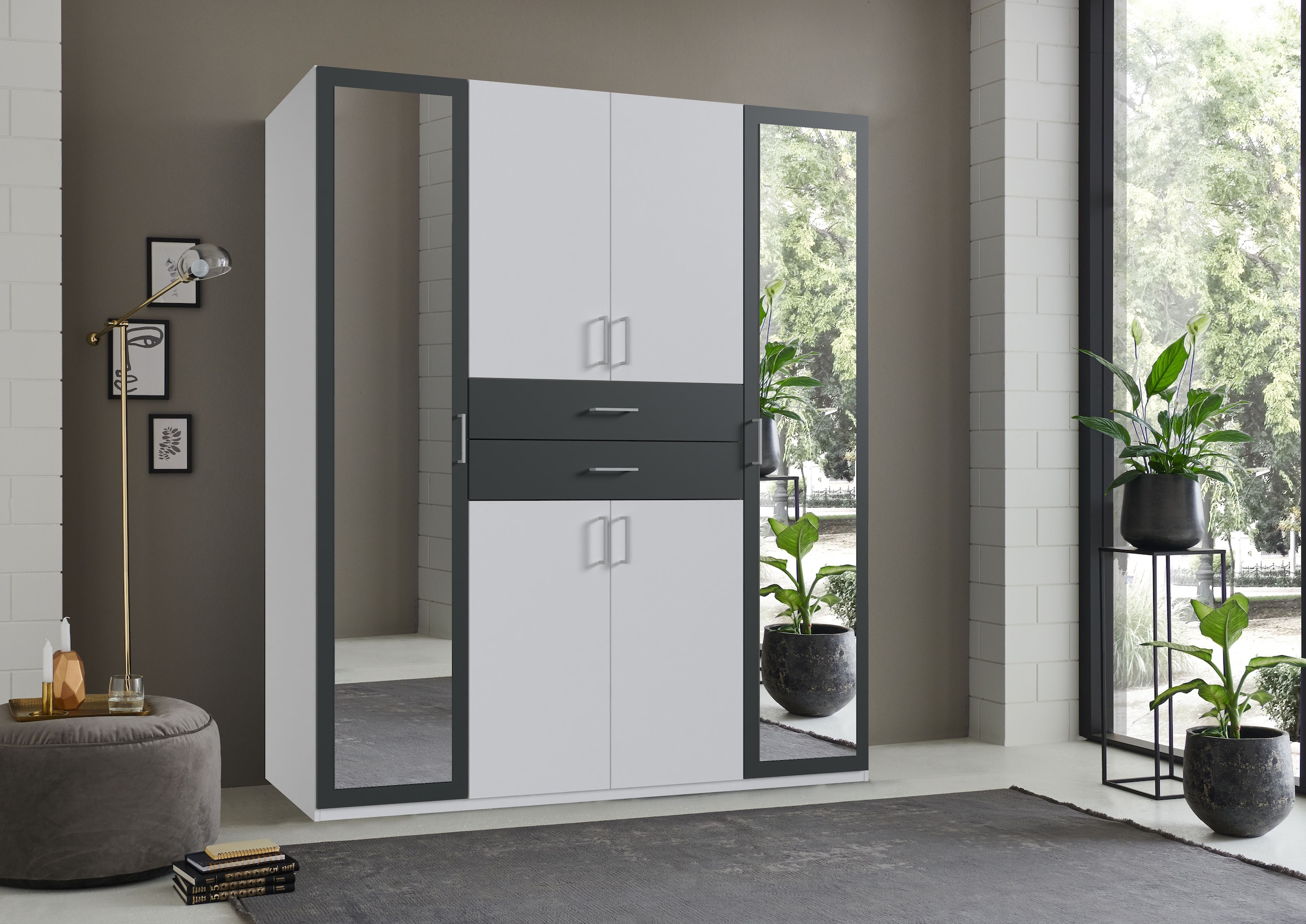 Wimex Kleiderschrank »Diver Drehtürenschrank mit Spiegel, 180, 225 o. 270cm breit«, Bestseller Schlafzimmerschrank wahlweise 3 Innenausstattungen
