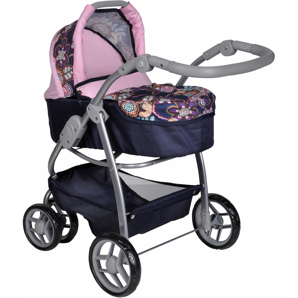 Knorrtoys® Kombi-Puppenwagen »Coco - Blau/Rosa/Blumen«, 2-in-1