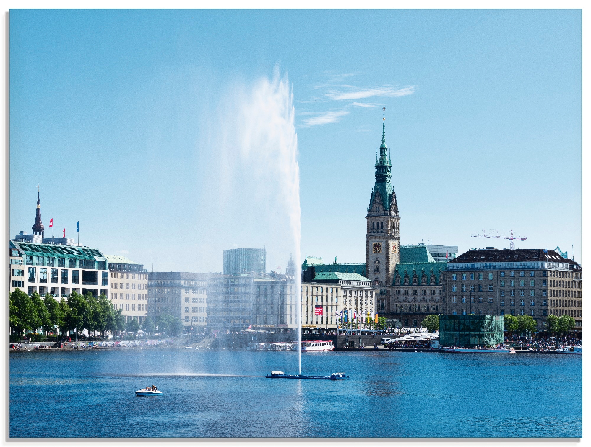 Glasbild »Hamburg Alsterfontäne mit Rathaus«, Deutschland, (1 St.), in verschiedenen...