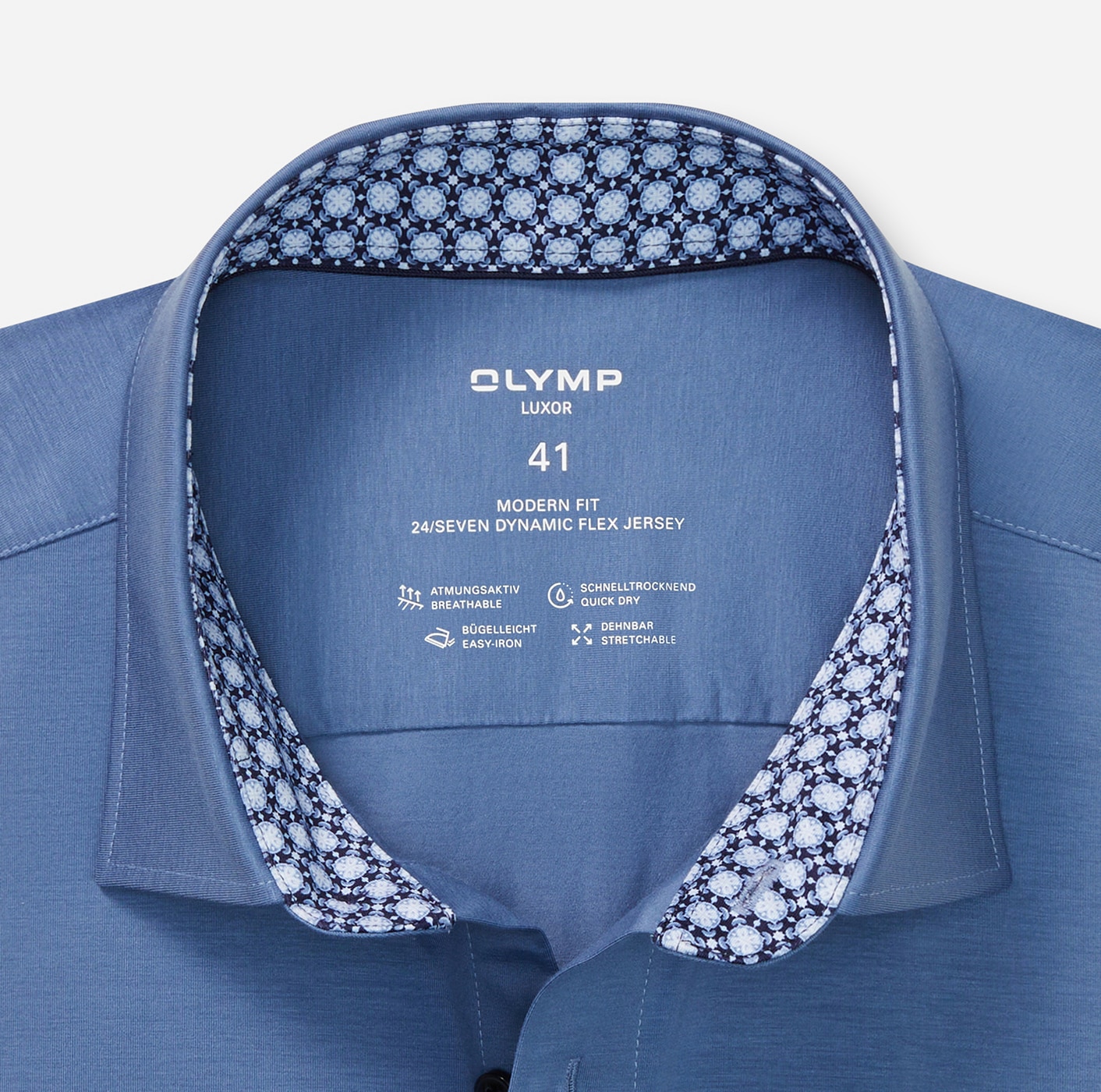 OLYMP Langarmhemd »Luxor 24/Seven«, Atmungsaktiv, Jersey, modern fit, New Kentkragen, Businesshemd