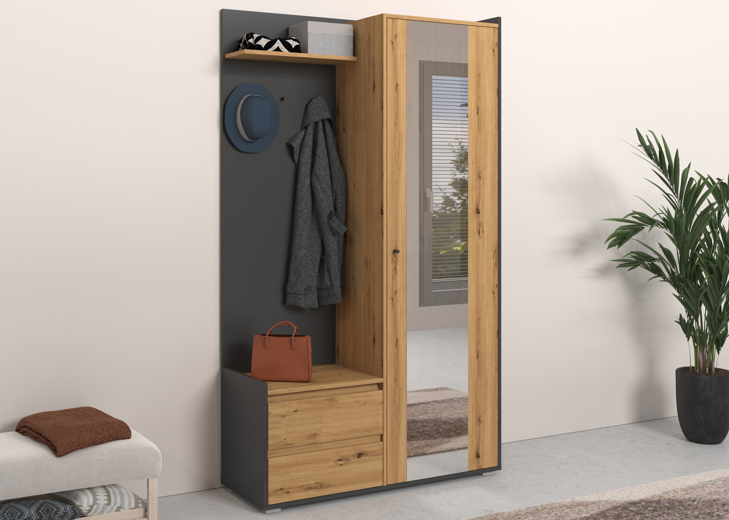 OTTO home Garderobenschrank "Kosmo" mit Spiegel Maße 118 x 30 cm, Höhe 190 günstig online kaufen