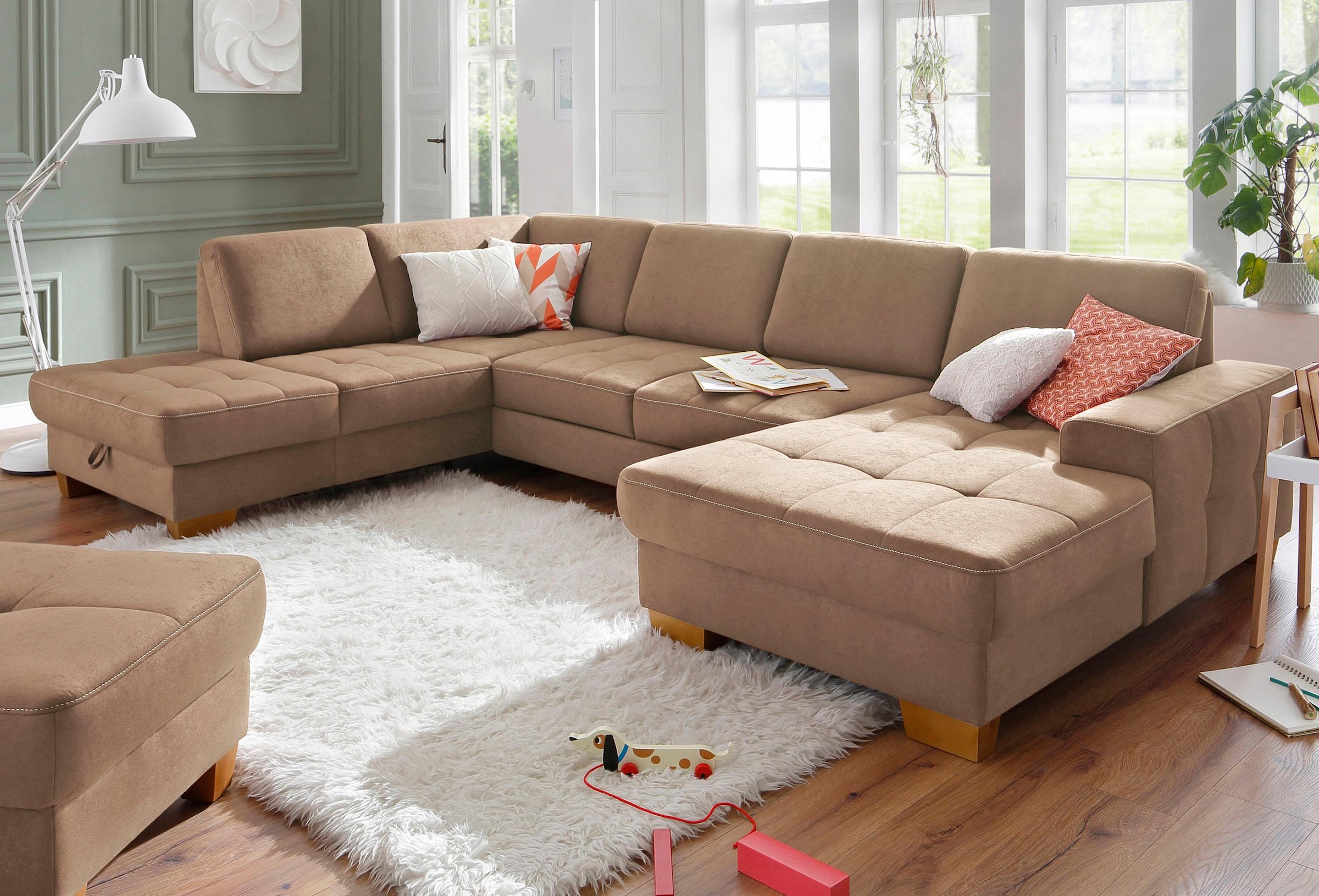 OTTO home Wohnlandschaft "Puccini U-Form" mit Federkern, Sitztiefenverstellung, Kontrastnaht