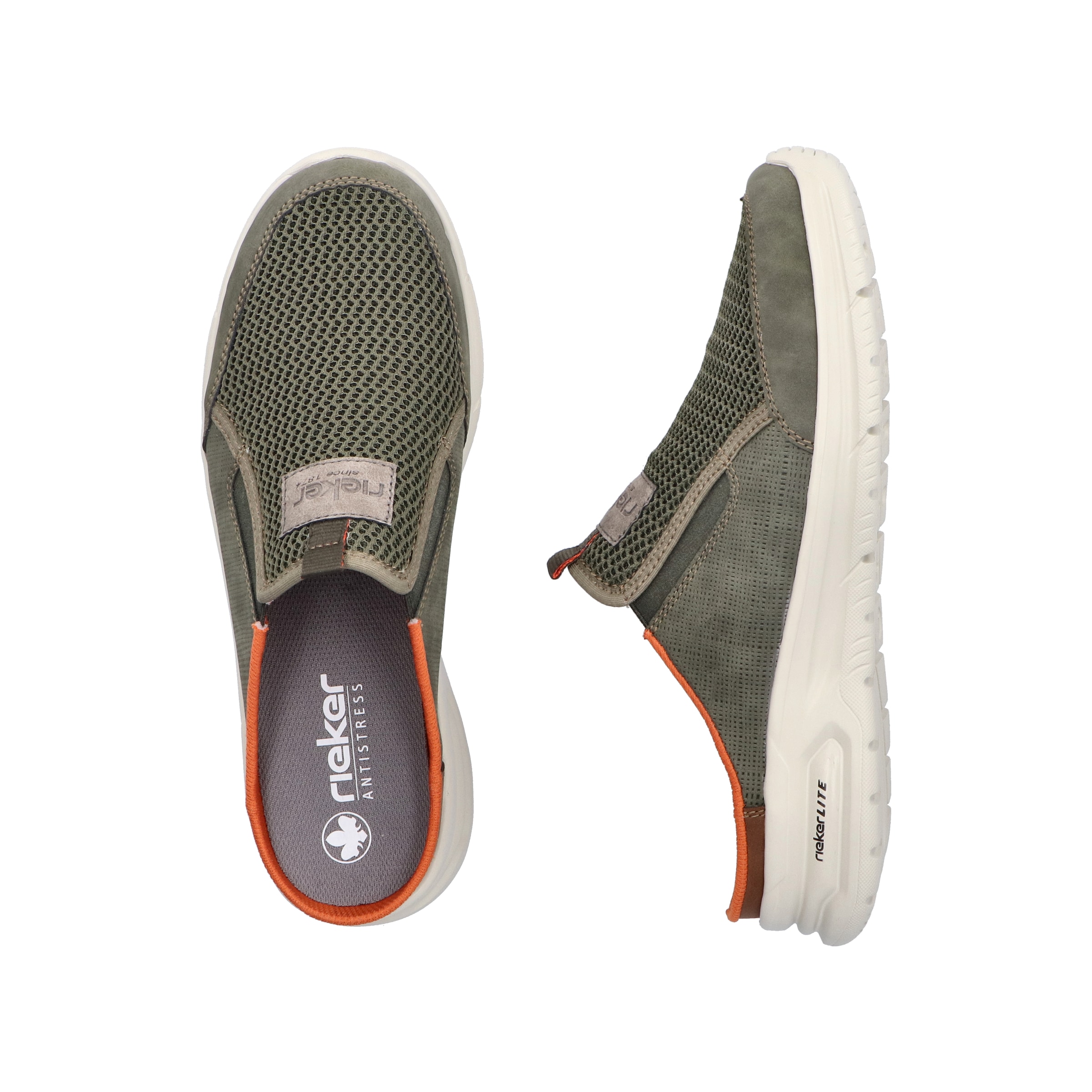 Rieker Clog, Sommerschuh, Hausschuh, Schlupfschuh mit seitlichen Stretcheinsätzen