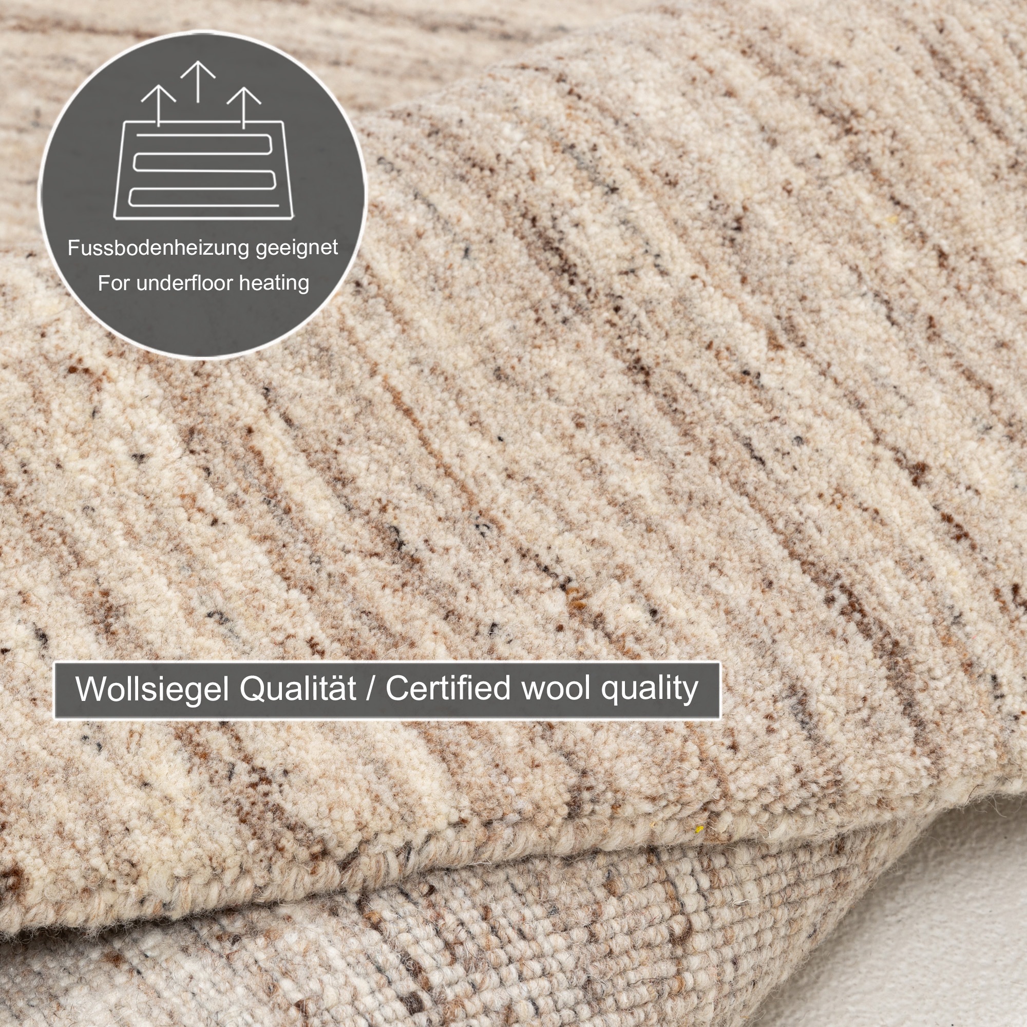 THEKO Pure UNI Wool Rug Beige 190cm 3