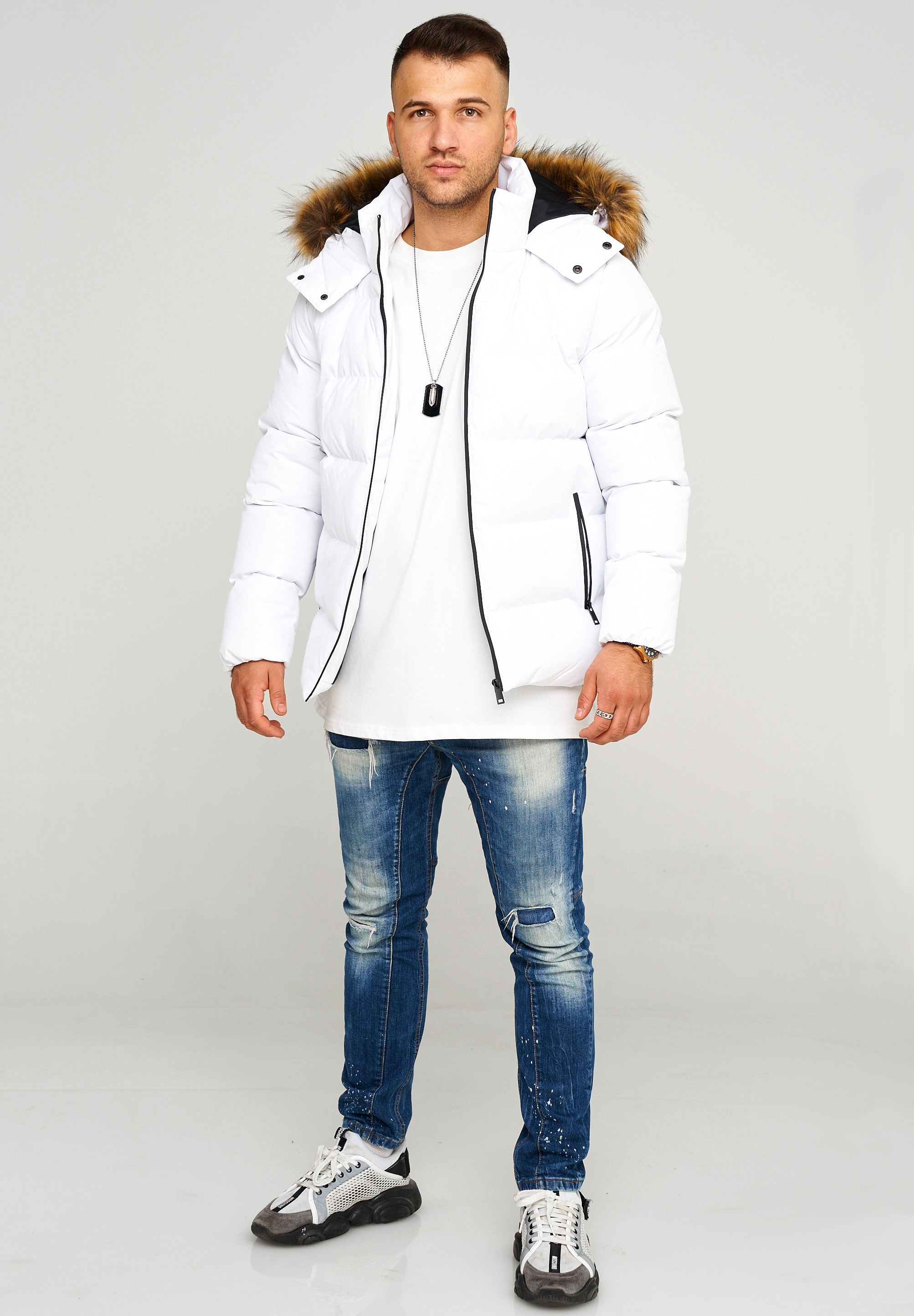 behype Steppjacke »BHBROWNS«, mit abtrennbarer Kunstfellkapuze