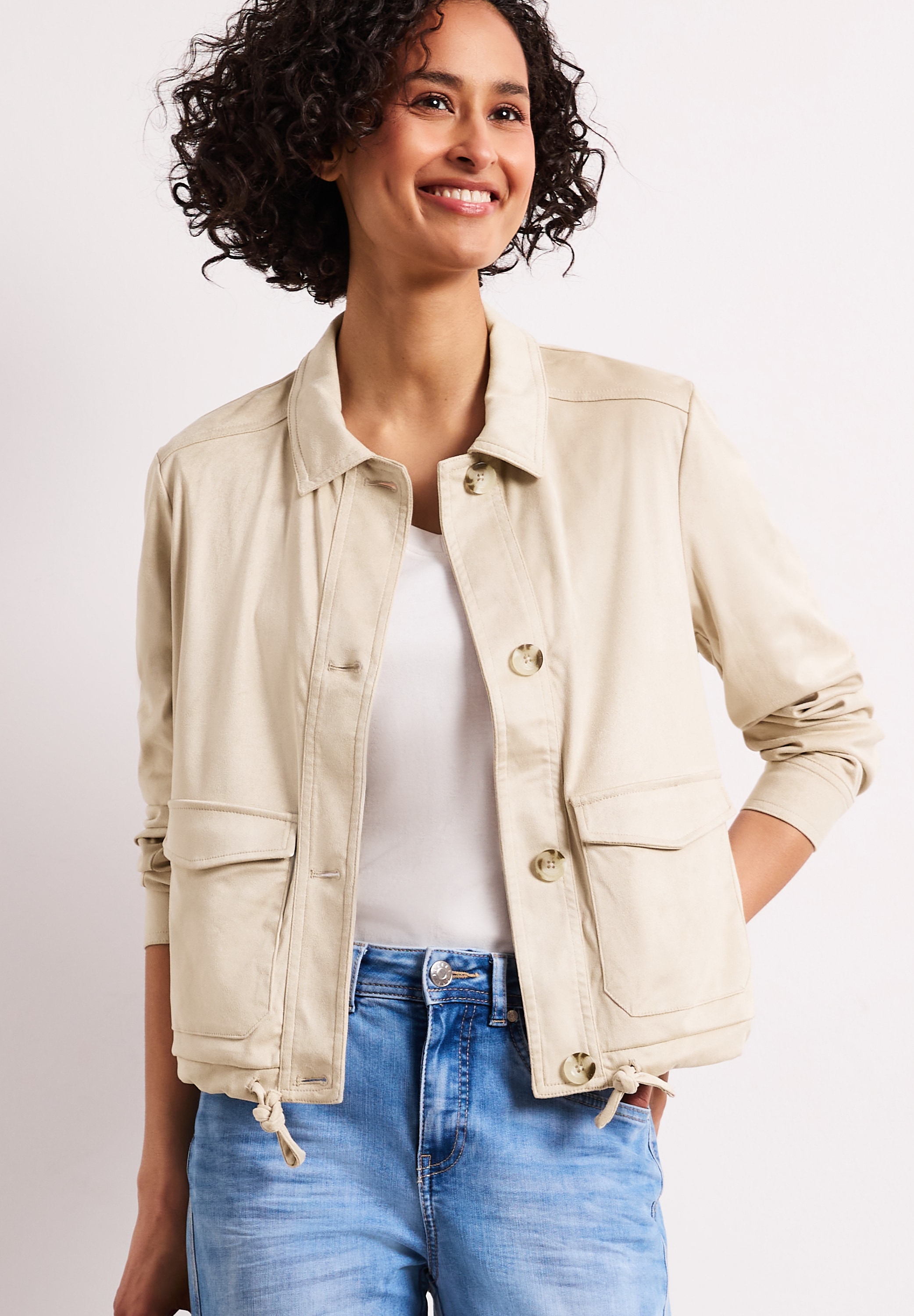 STREET ONE Kurzjacke ohne Kapuze in Velours-Optik