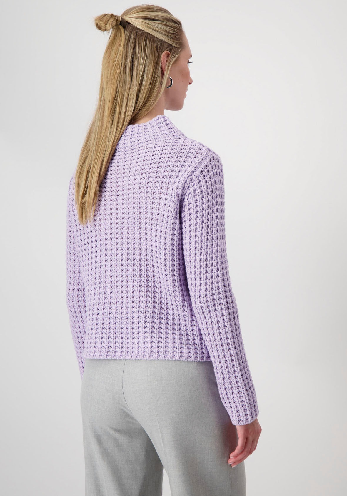 Monari Stehkragenpullover, aus Perlfangstrick