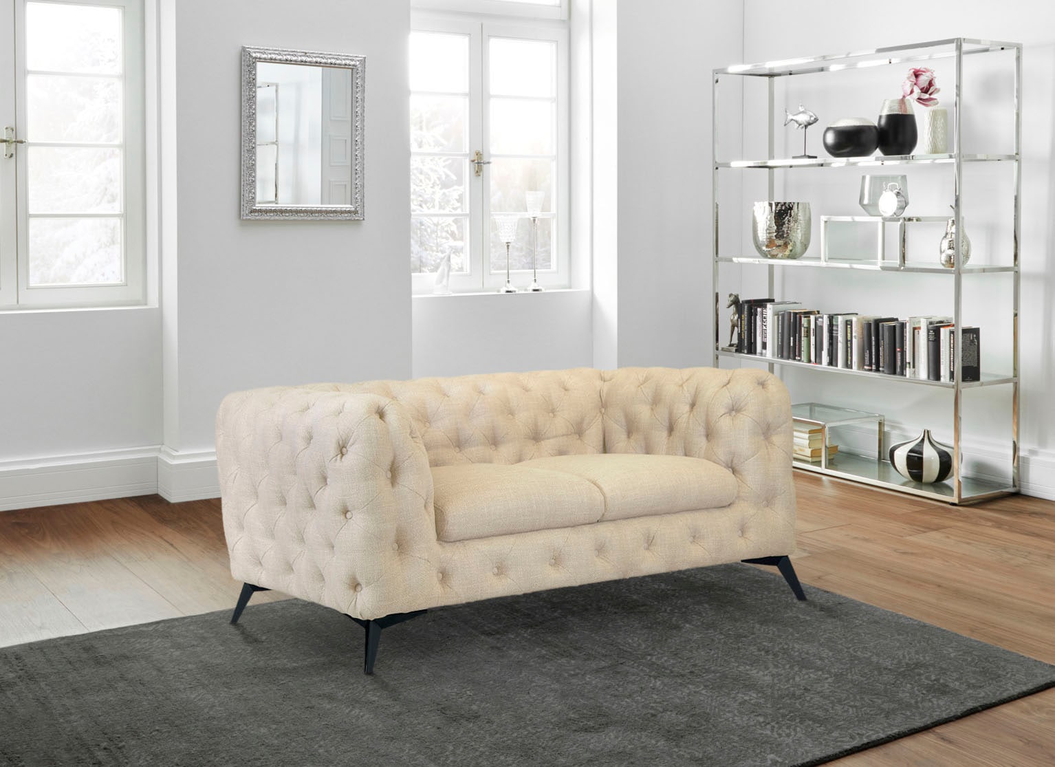 Leonique Chesterfield-Sofa »Glynis«, aufwändige Knopfheftung, moderne Chesterfield Optik, Fußfarbe wählbar