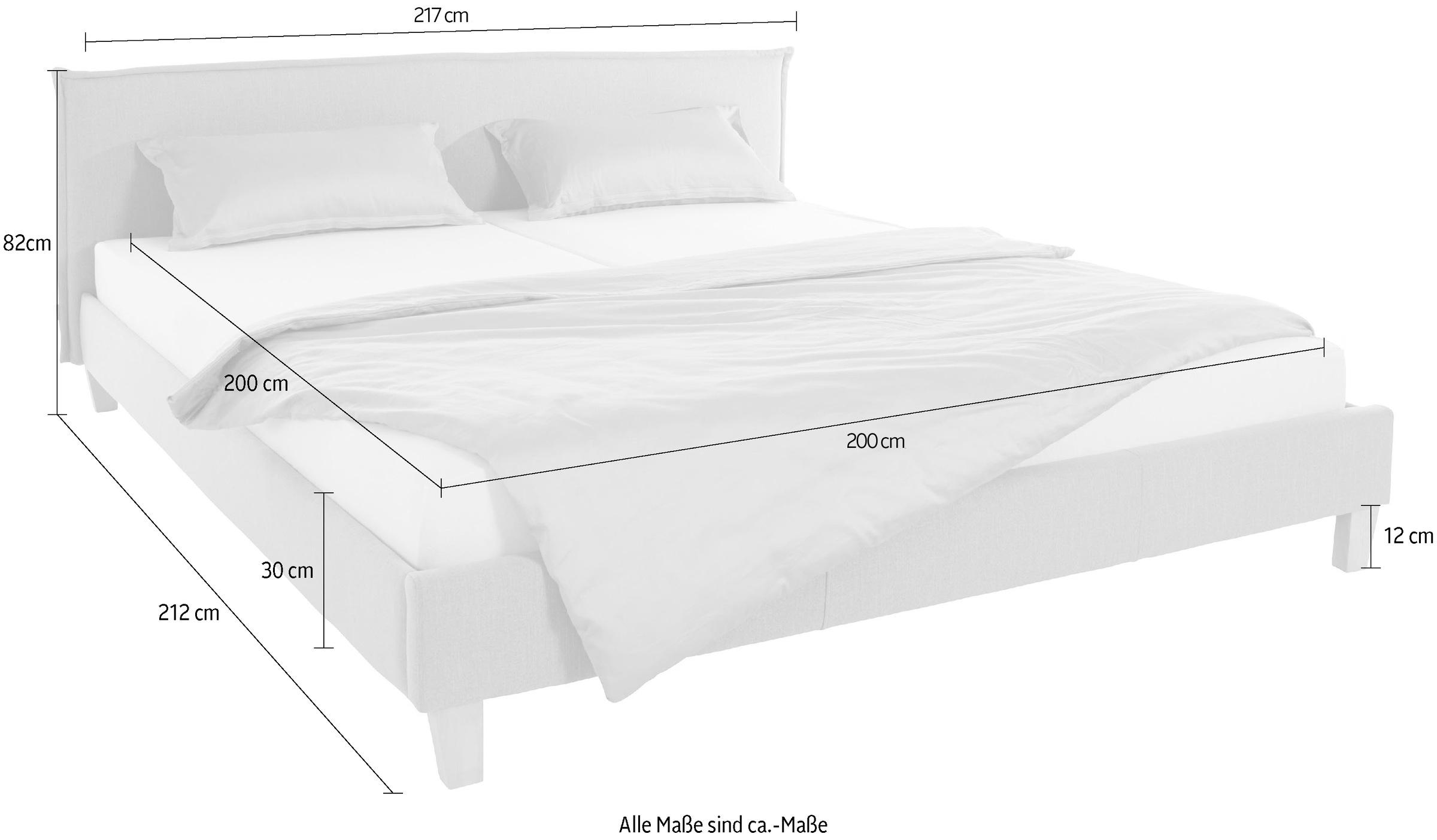OTTO products Polsterbett »Heddi«, in 5 Breiten: von 90cm-200cm, Biese am Kopfteil, Strukturstoff