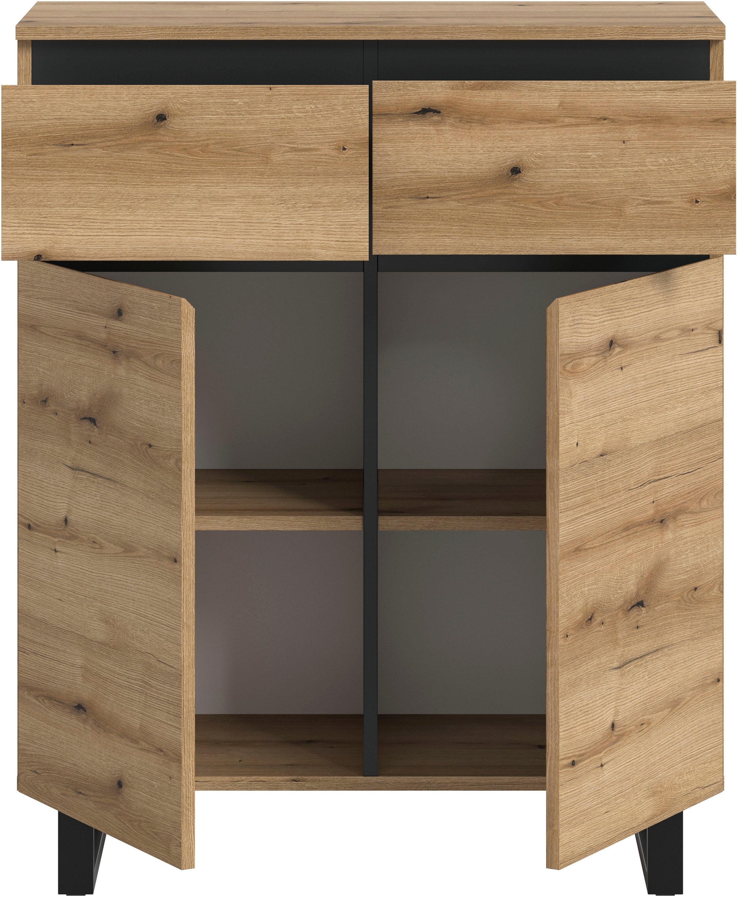 INOSIGN Kommode »TOMA, Höhe: 99cm, mit Metall-Kufen-Fuß, 2 Türen, 2 Schubkästen«, Anrichte, Sideboard, Schrank, Board, Highboard