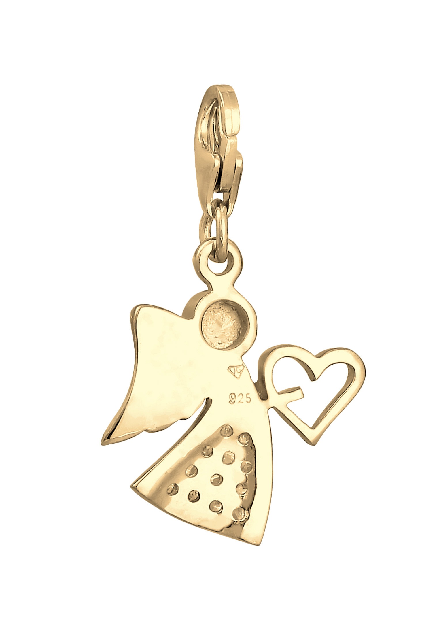 Charm-Einhänger NENALINA "Anhänger Engel Glücksbringer Zirkonia 925 Silber", gold, Charms, Damen, mit Steinen, Silber 925 (Sterlingsilber) 2