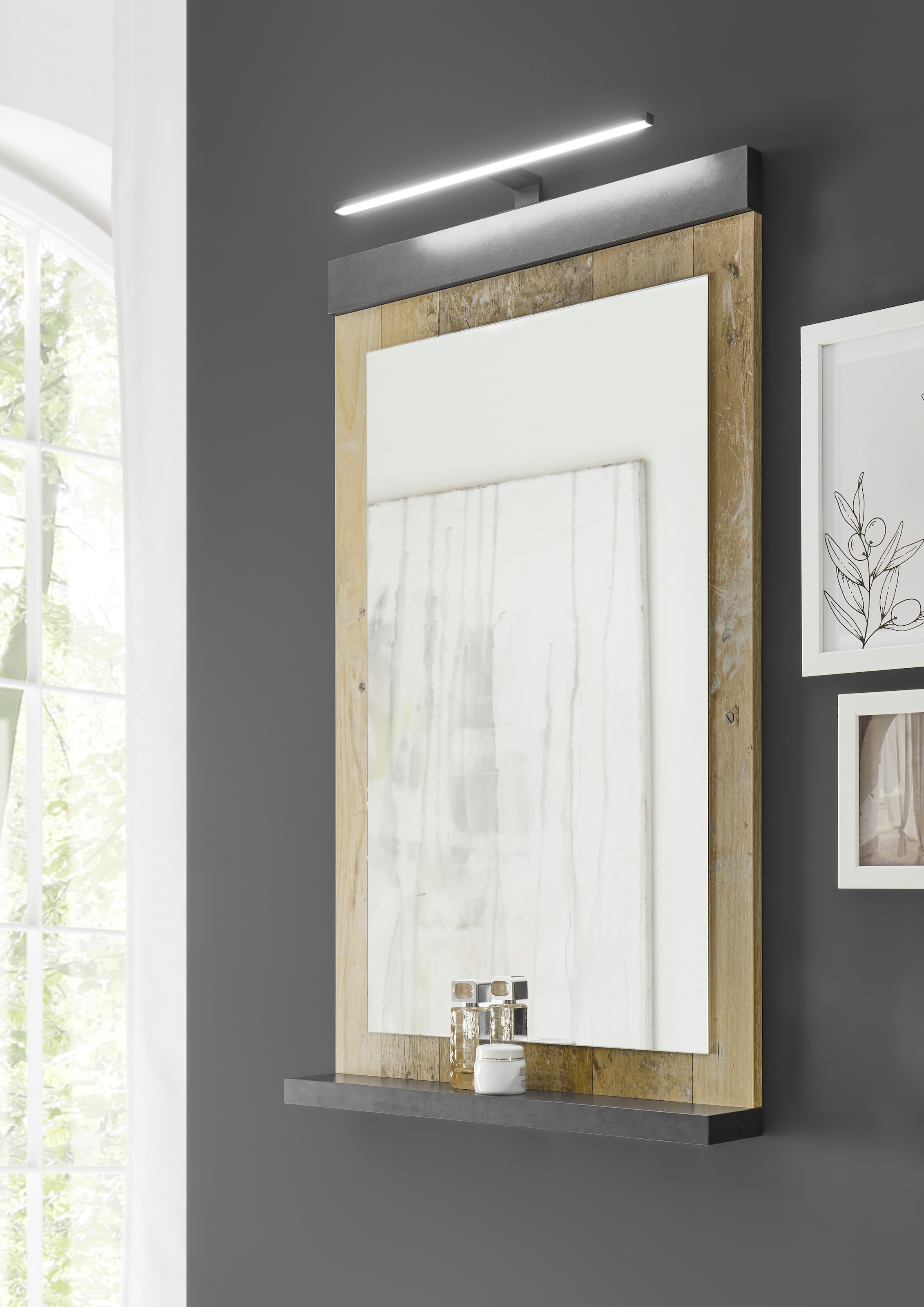 Home affaire Badmöbel-Set »SHERWOOD, Bad im modernen Design, 3-teiliges Badezimmer«, (3 St.), in 2 Farben verfügbar, Scheunentorbeschlag & Apothekergriff aus Metall
