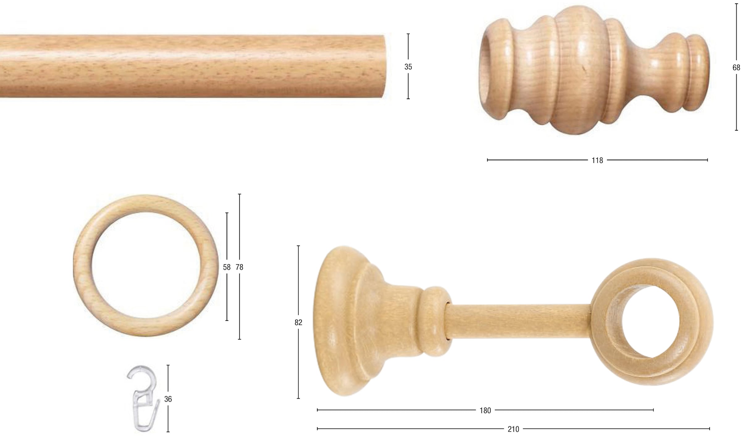 GARESA Gardinenstange »BAROCK«, 1 läufig-läufig, Wunschmaßlänge, rustikale  Vorhanggarnitur Holz, verlängerbar, mit Ringe/2 Lauf Gleiter | BAUR