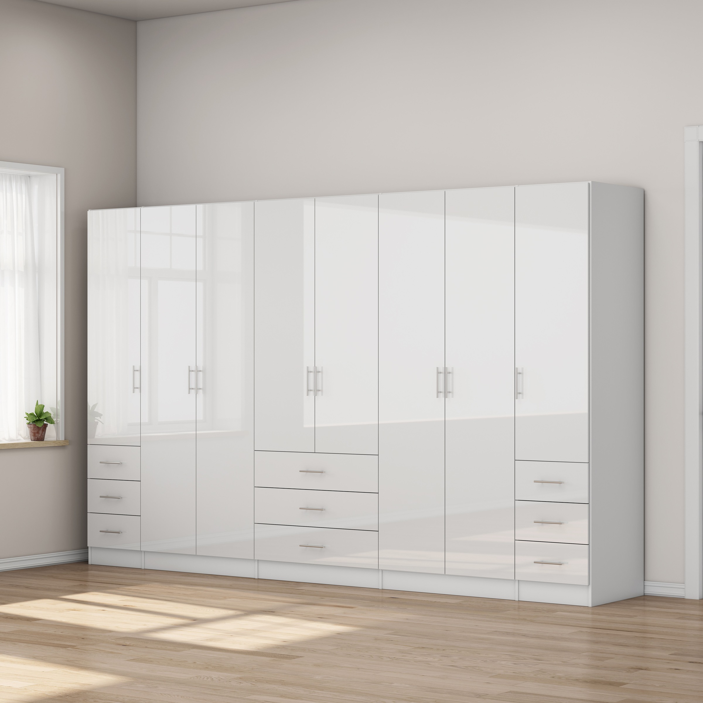 OTTO home Kleiderschrank "Trento Schlafzimmerschrank Garderobe hochglanz" Schrank mit 8 Türen und 9 Schubladen, hochglänzende Fronten