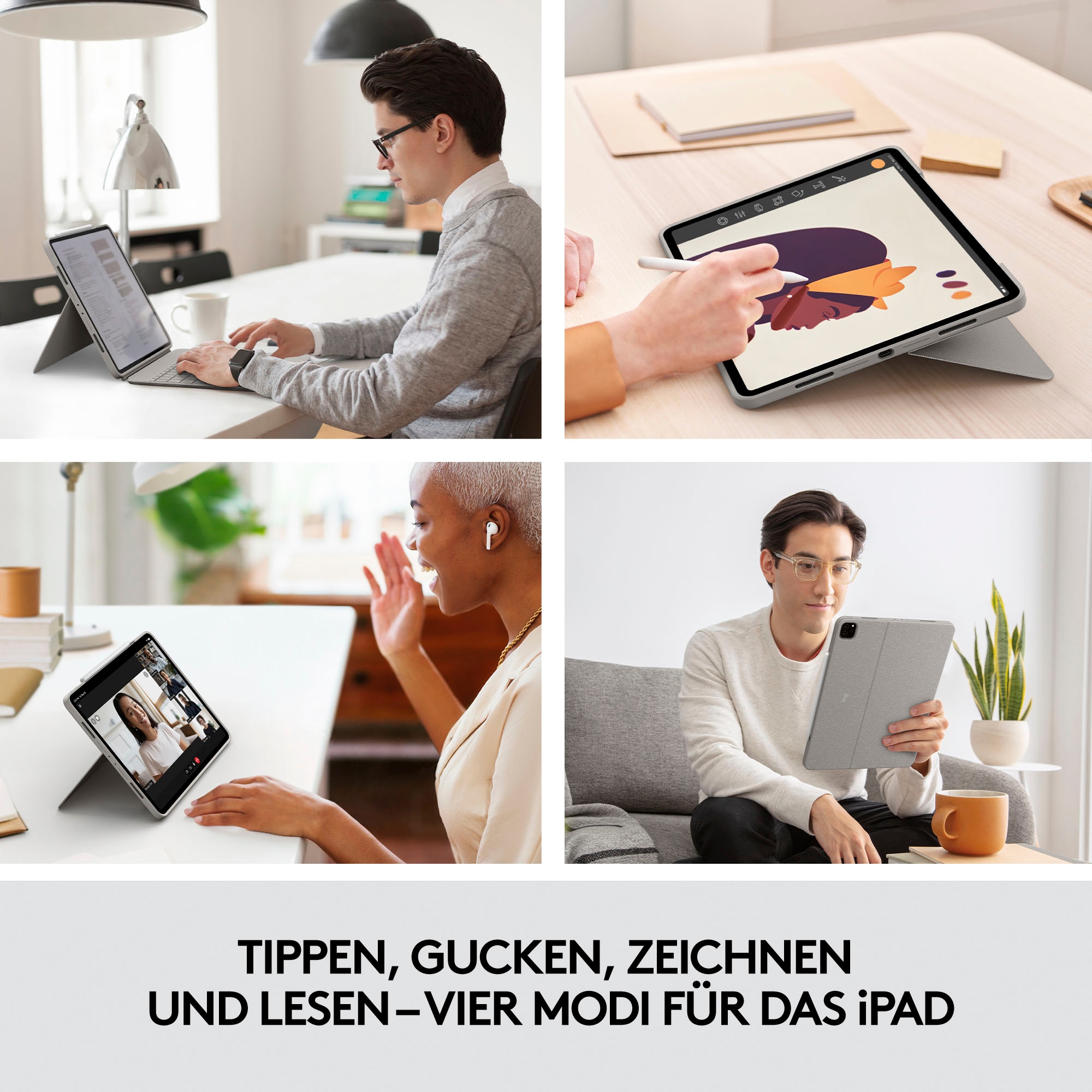 Logitech iPad-Tastatur »Combo Touch iPad Pro 12,9 (5. Gen - 2021) Keyboard Case«, (ausklappbare Füße-Multimedia-Tasten)