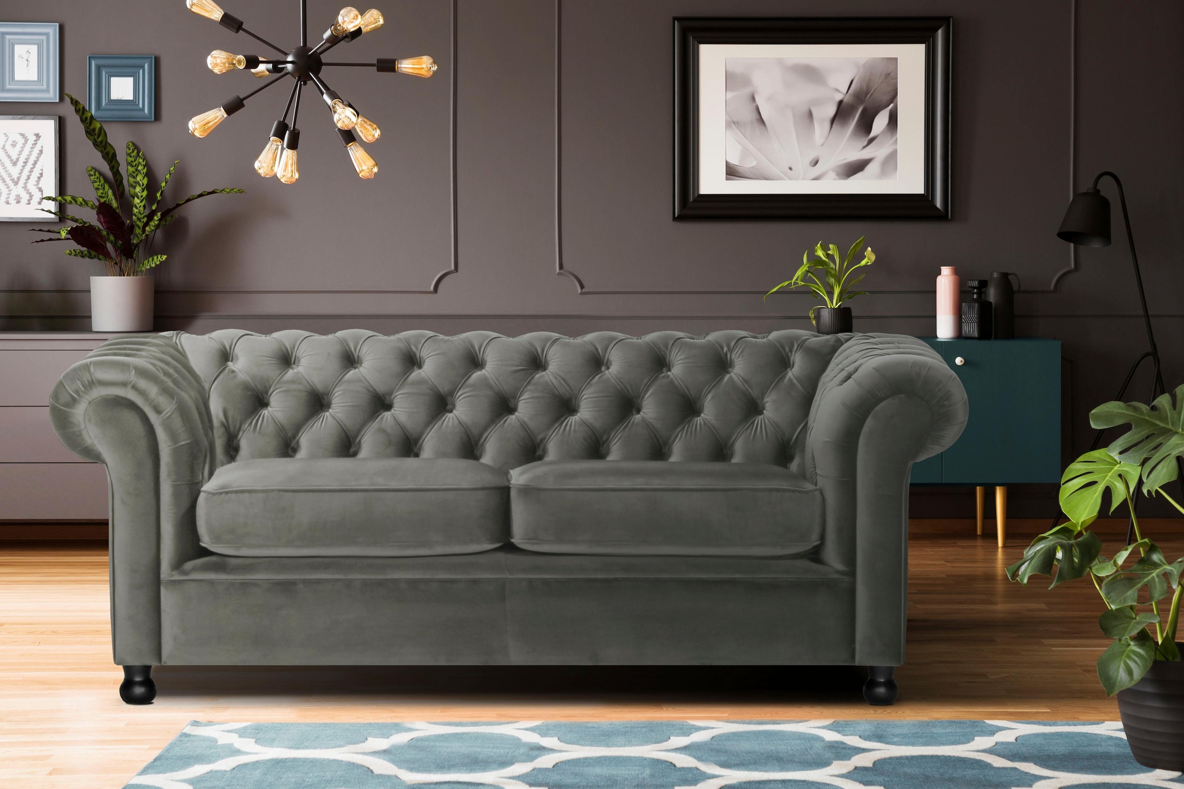 Home affaire Chesterfield-Sofa »Chesterfield Home 3-Sitzer B/T/H: 192/87/75 cn«, mit edler Knopfheftung und typischen Armlehnen