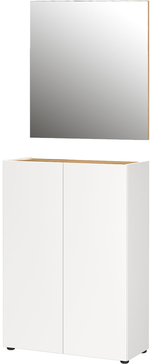 Garderoben-Set GERMANIA, B:74cm H:200cm T:33cm, weiß, Glas, Spanplatte, Flur, Kastenmöbel-Sets, "GW-Alviano", mit eckigem Spiegel, optional mit