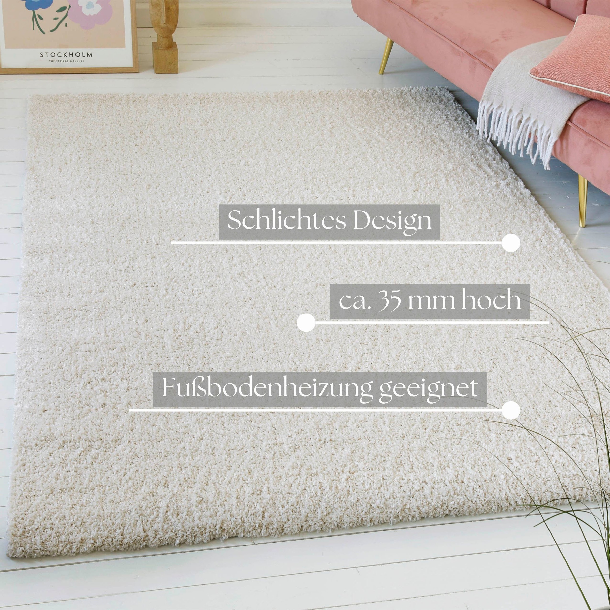 my home Hochflor-Teppich »Cressida, auch als Läufer erhältlich«, rechteckig, 35 mm Höhe, Langflor, Shaggy im Berber Stil, schlicht, klassisch, Wohnzimmer