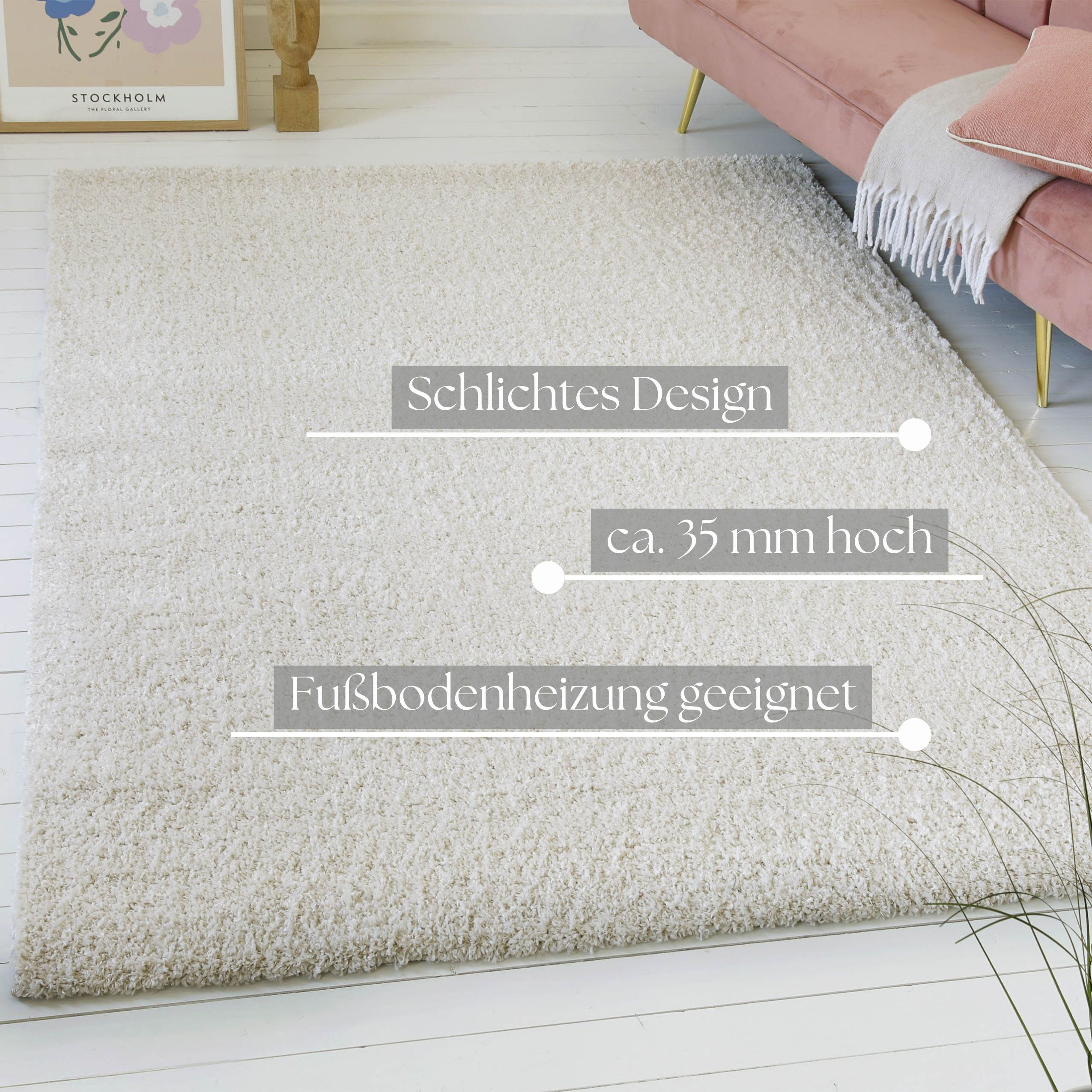Thumbnail - my home Hochflor-Teppich "Cressida, auch als Läufer erhältlich", rechteckig, 35 mm Höhe, Langflor, Shaggy im Berber Stil...