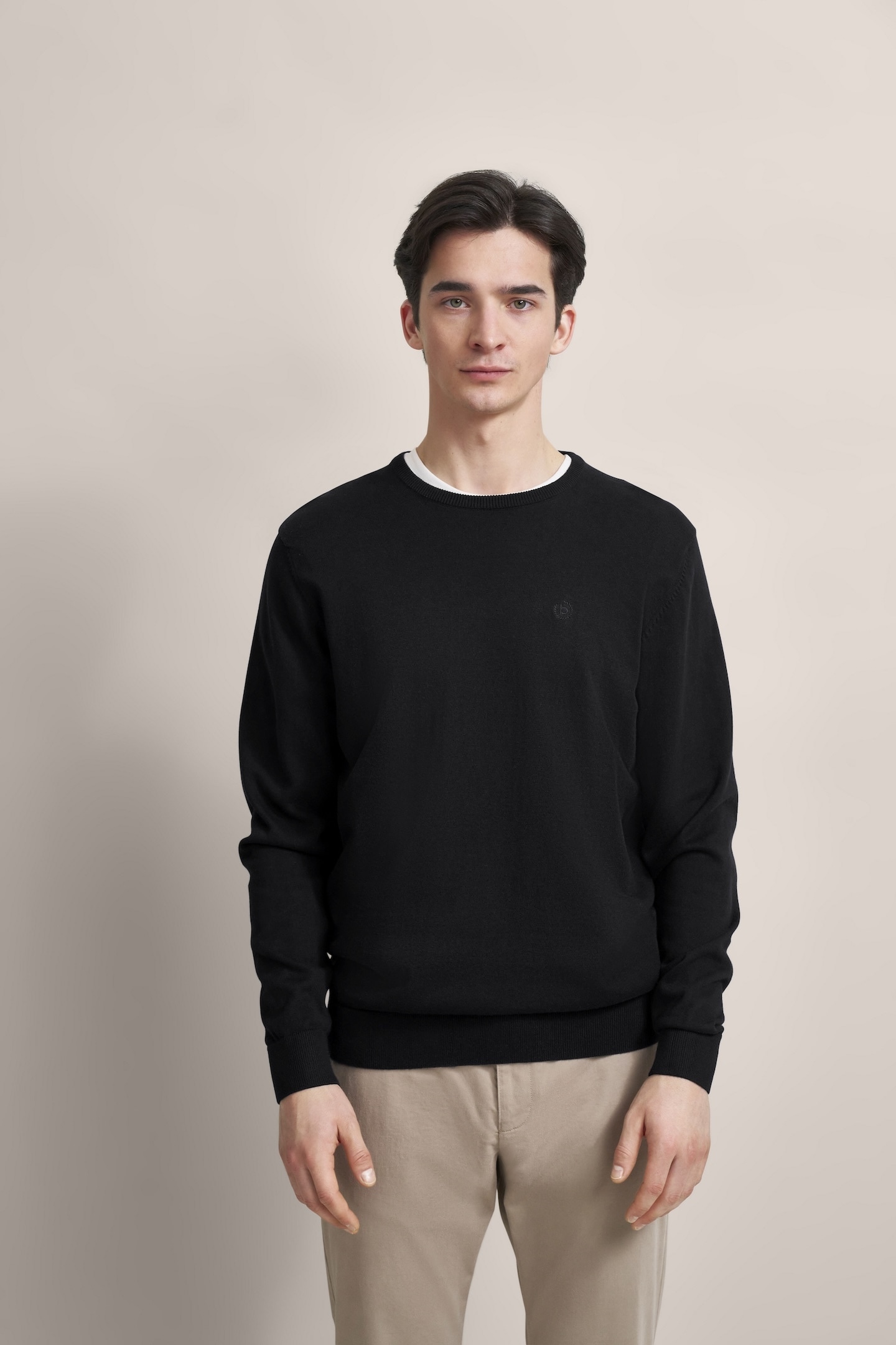 Rundhalspullover BUGATTI "Basic Essential", Herren, Gr. XL, schwarz, 100% Baumwolle, regular fit, Rundhals, Rippbündchen, Pullover Rundhalspullover, aus reiner Baumwolle