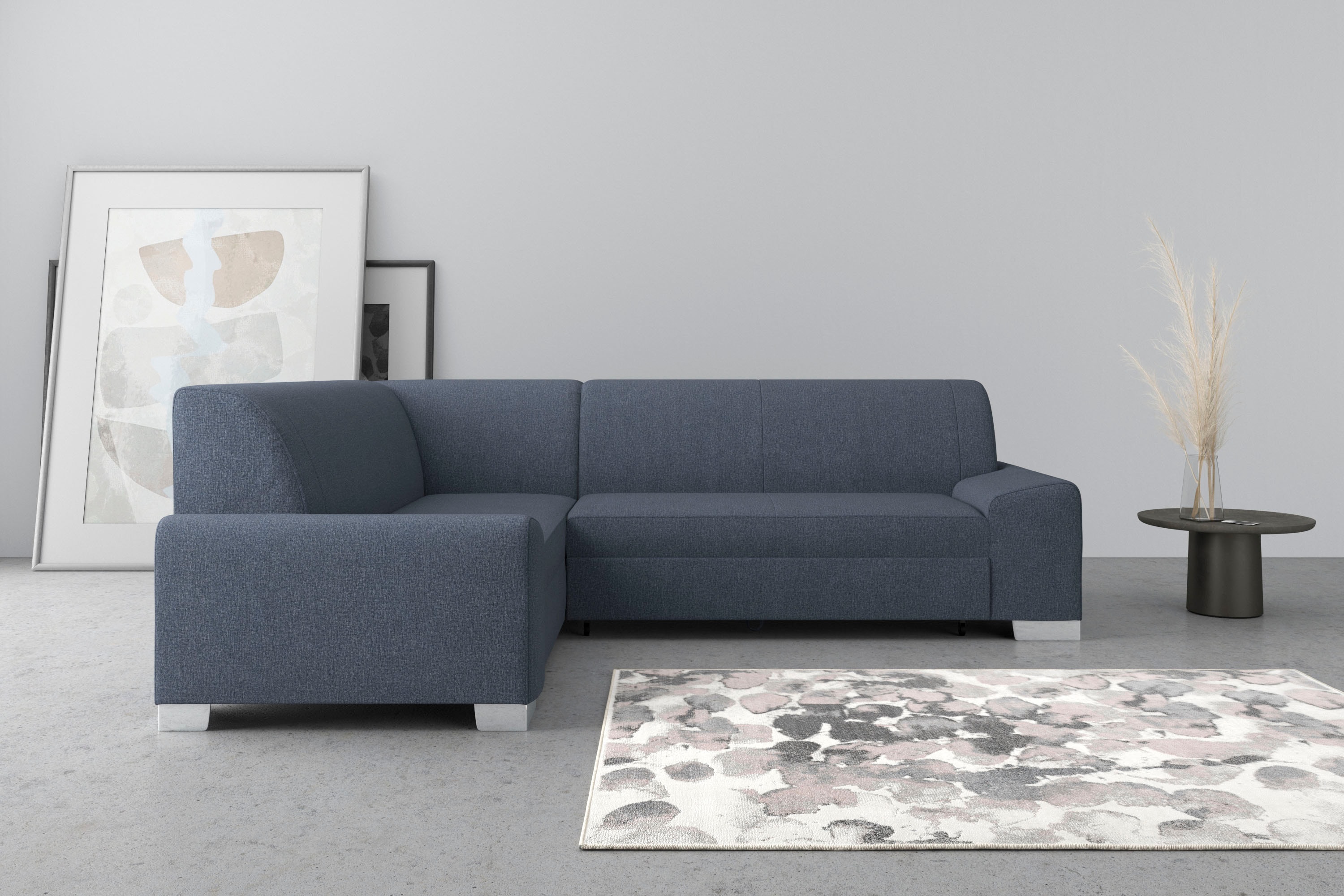 DOMO collection Ecksofa "Anzio in kubischer Formensprache, flache Armlehnen, L-Form" Wahlweise mit Bettfunktion und Federkern für hohen Sitzkomfort