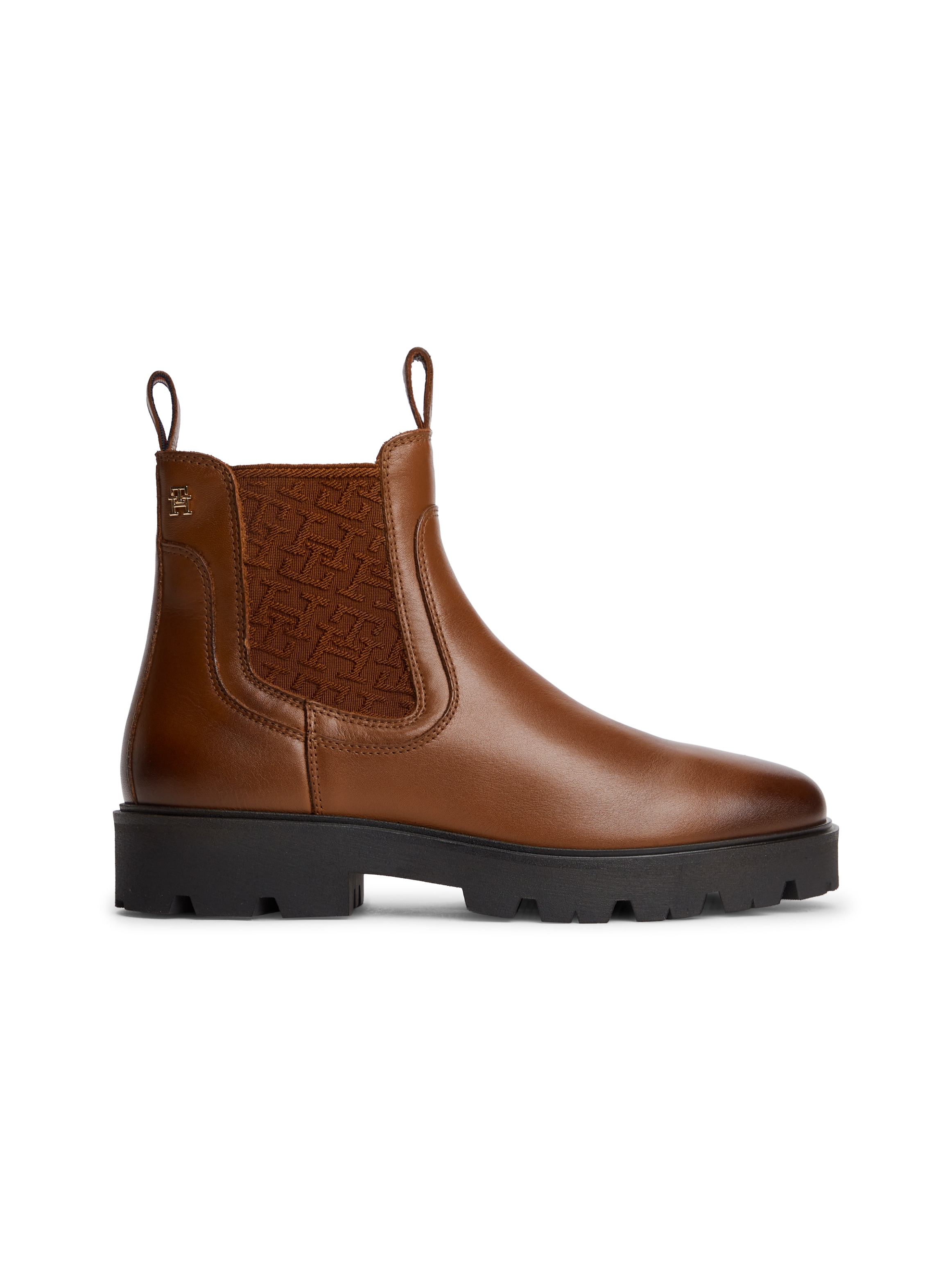 Tommy Hilfiger Chelseaboots »TH MONOGRAM LEATHER CHELSEA BOOT«  Blockabsatz, Schlupfboots, mit beidseitigem Stretcheinsatz