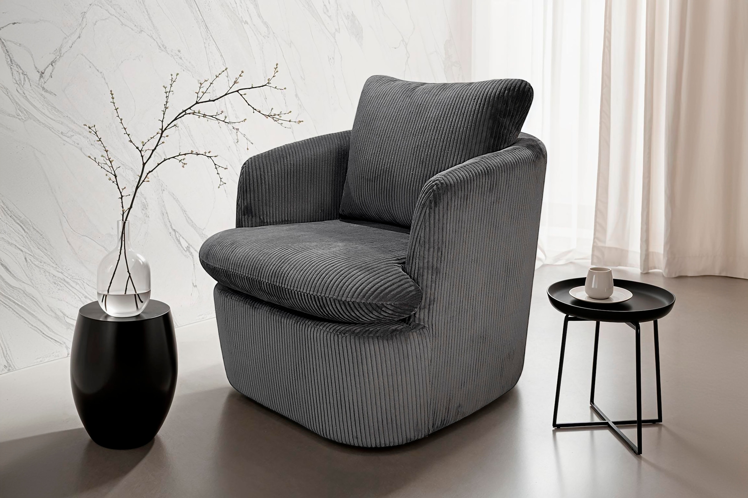 byLIVING Sessel »HARMONY« Grob-Cord, 360° drehbar, Schaumstoff, loses Sitz- und Rückenkissen