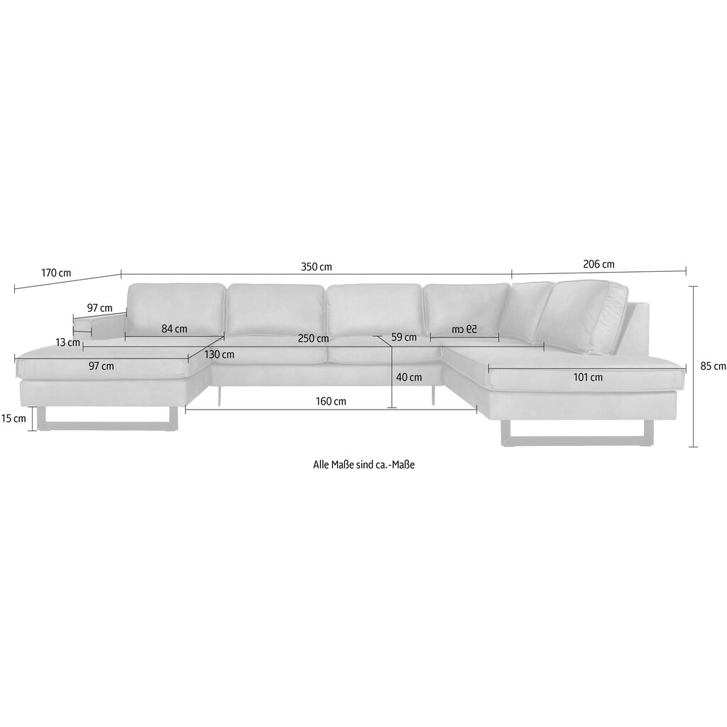 Places of Style Wohnlandschaft »Pinto, U-Form, XXL, mit Ottomanen«