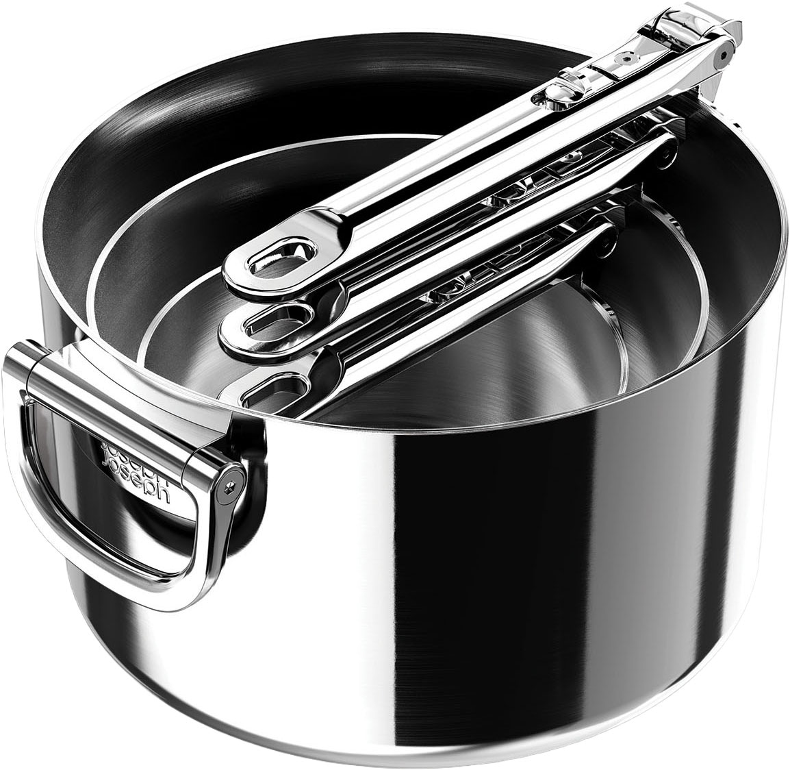 Joseph Joseph Pfannen-Set »Space Steel 3-teiliges Edelstahlpfannenset mit einklappbaren Griffen« Edelstahl Set, 3 tlg.