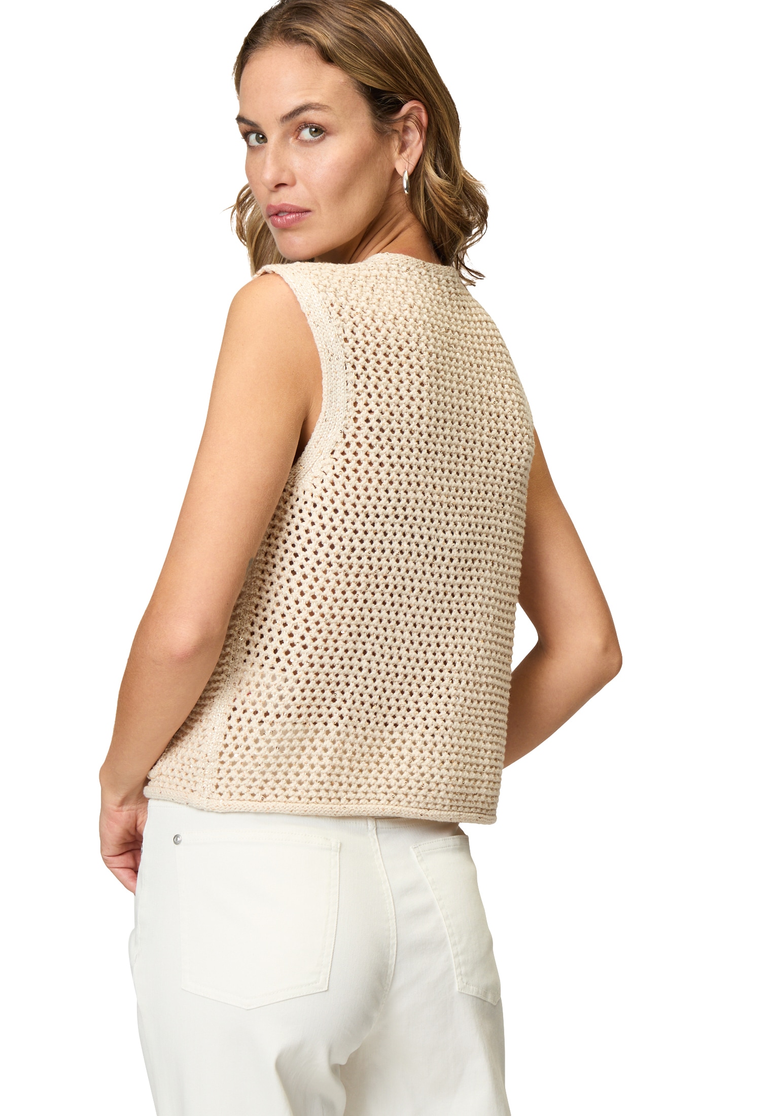 Zero Strickpullover »zero Strickweste mit Glitzer«, (1 tlg.), Knopfleiste