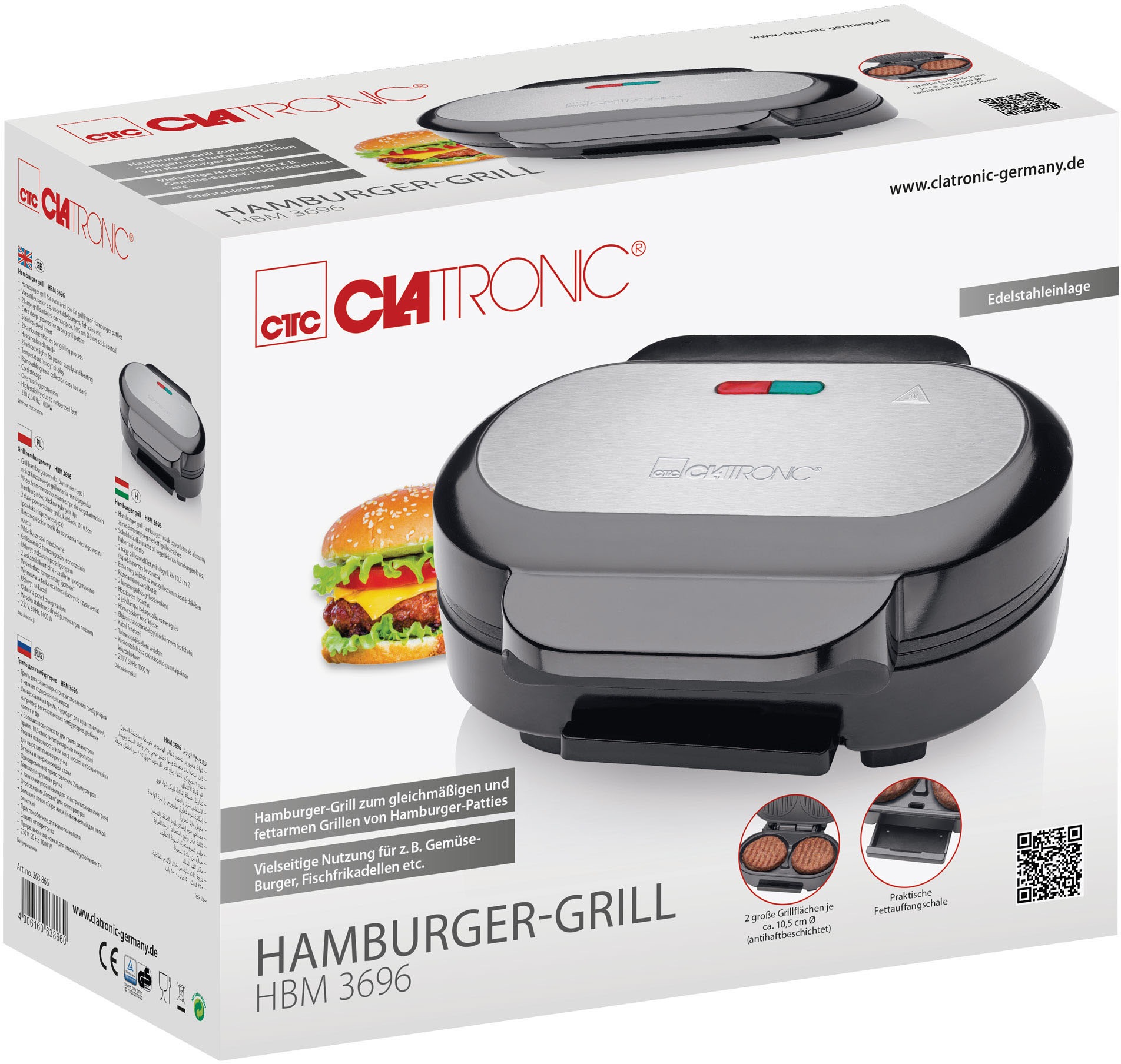 CLATRONIC Kontaktgrill »HBM 3696«, 1000 W