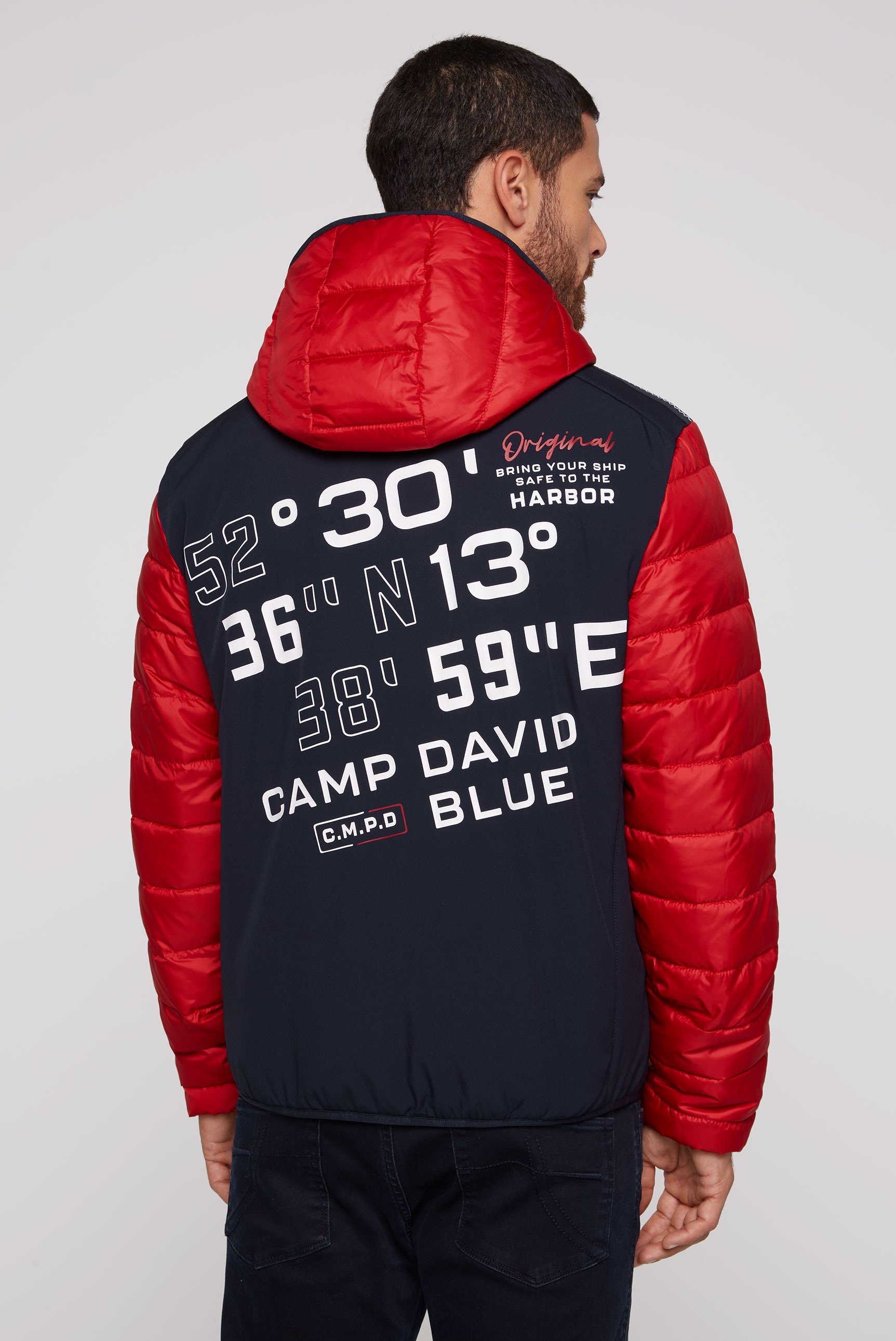 CAMP DAVID Steppjacke, mit Kapuze, mit Colour-Blocking und Rücken-Print günstig online kaufen