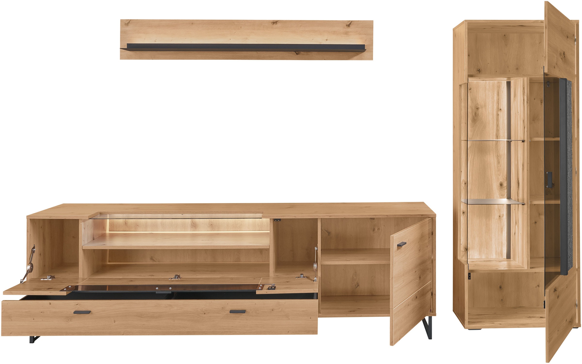 set one by Musterring TV-Wand »Deltona«, (3 St.), Zierelemente aus Sandstein, inkl. Beleuchtung, Gesamtbreite ca. 287 cm