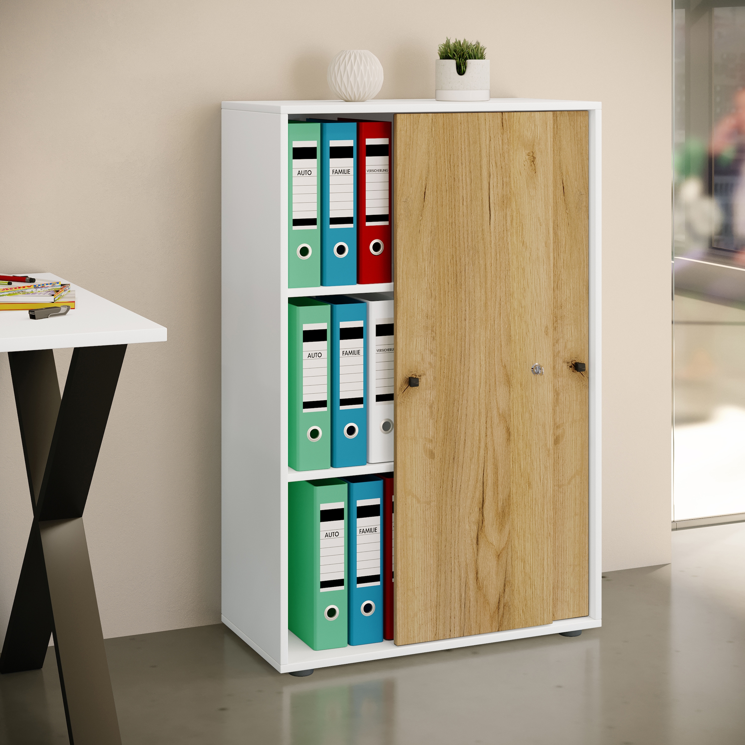 VCM Aktenschrank »VCM Büroschrank mit 3 Fächern | moderner Aktenschrank mit Schiebetüren | Maße ca. B. 70 x H. 111 x T. 40 cm ¿ Lona 3-Fach«, (1 St.)