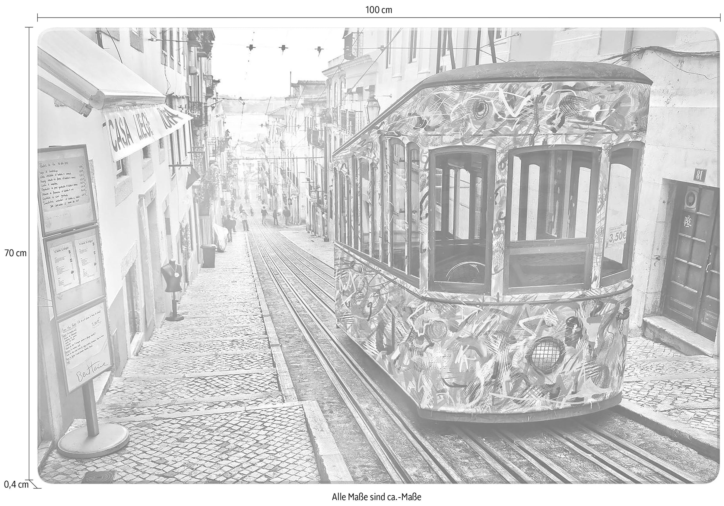 Wall-Art Glasbild »Tram in Lissabon«, Menschen, Maße (B/T/H): 100/0,4/70 cm