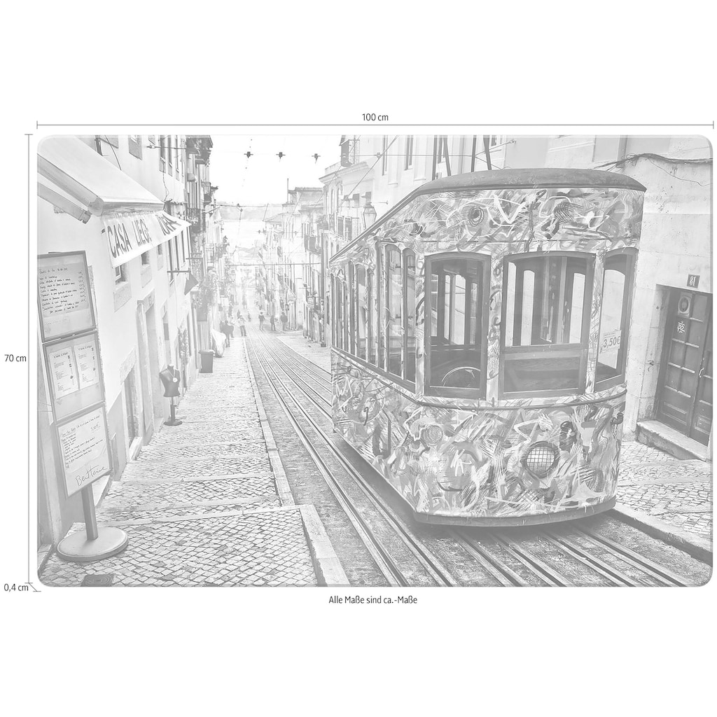 Wall-Art Glasbild »Tram in Lissabon«, Menschen