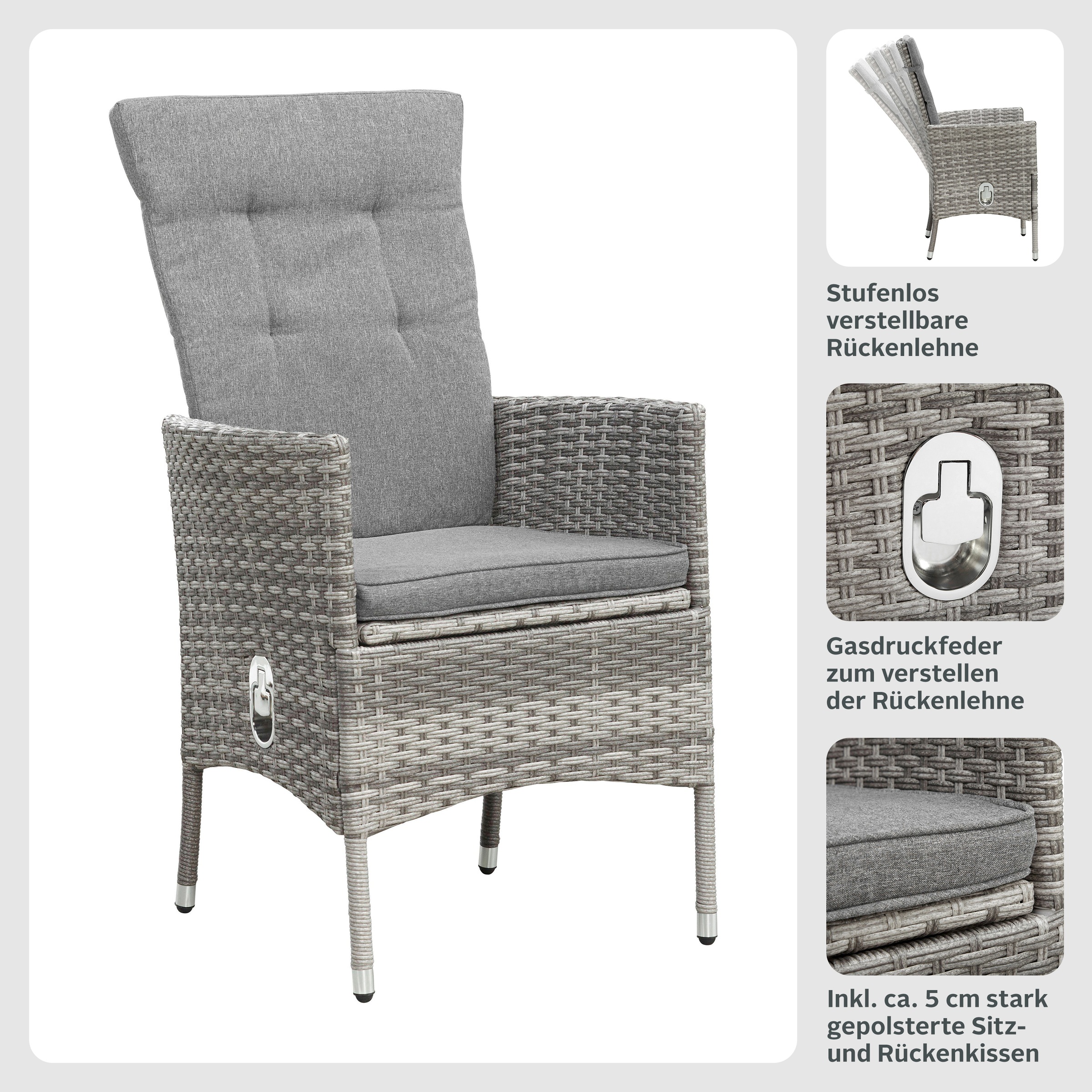 Thumbnail - KONIFERA Garten-Essgruppe "Belluno" Set, 8x Sessel, 1x Tisch 200x100 cm, inkl. Auflagen, Polyrattan, 17 Stk. tlg. Staura...