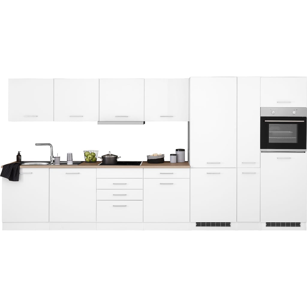 HELD MÖBEL Küchenzeile »Visby«, mit E-Geräten, Breite 390 cm inkl. Kühl/Gefrierkombination