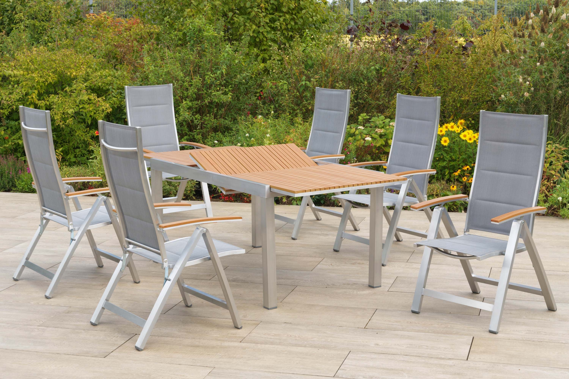 MERXX Garten-Essgruppe »San Remo« Set, 7 tlg. inkl. 6 Klappsessel, 1 Ausziehtisch