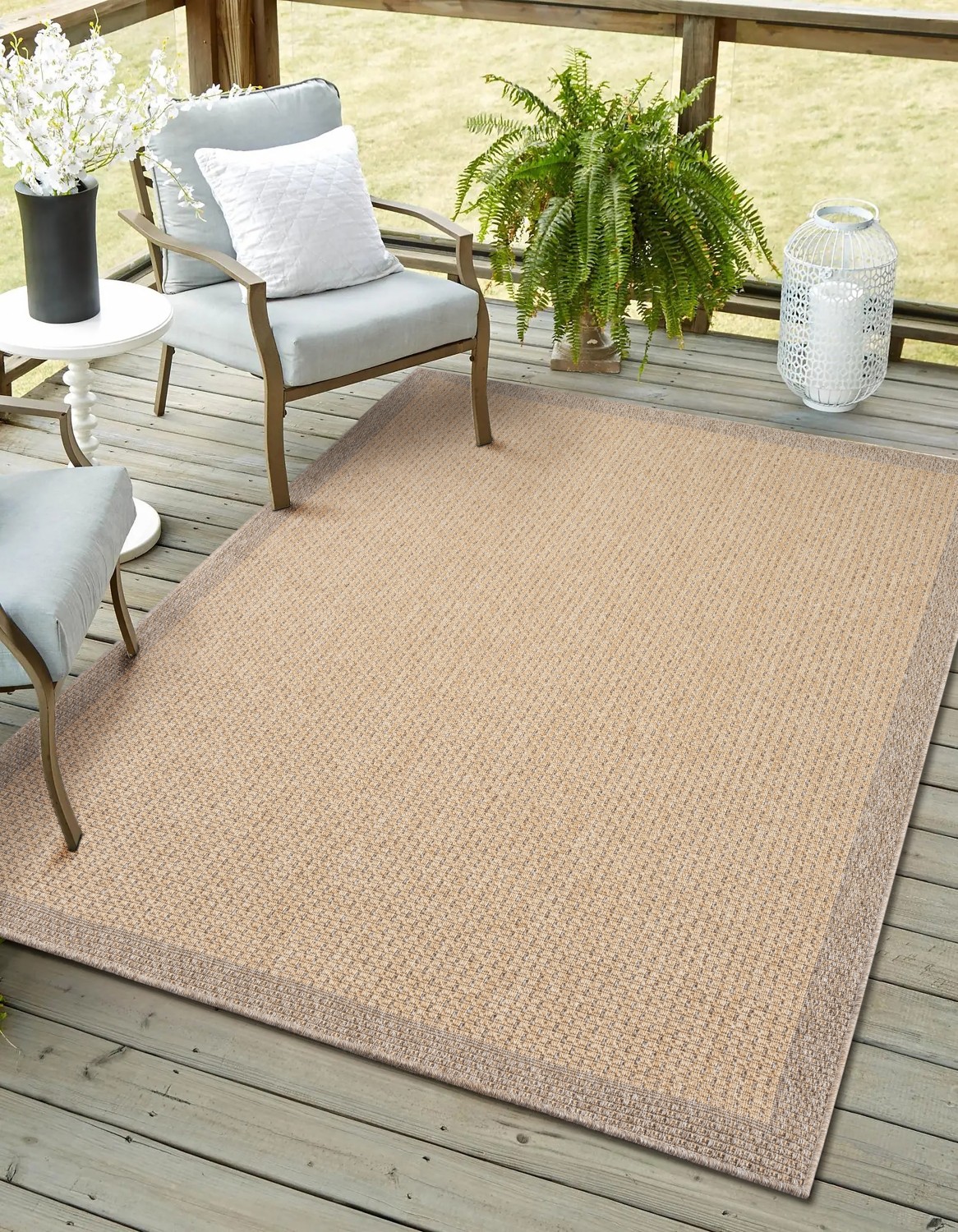 Myflair Möbel & Accessoires Outdoorteppich "Natura, LAGERRÄUMUNG" rechteckig 6 mm Höhe Uni Farben, mit Bordüre, Outdoor geeignet, Balkon, Terrasse