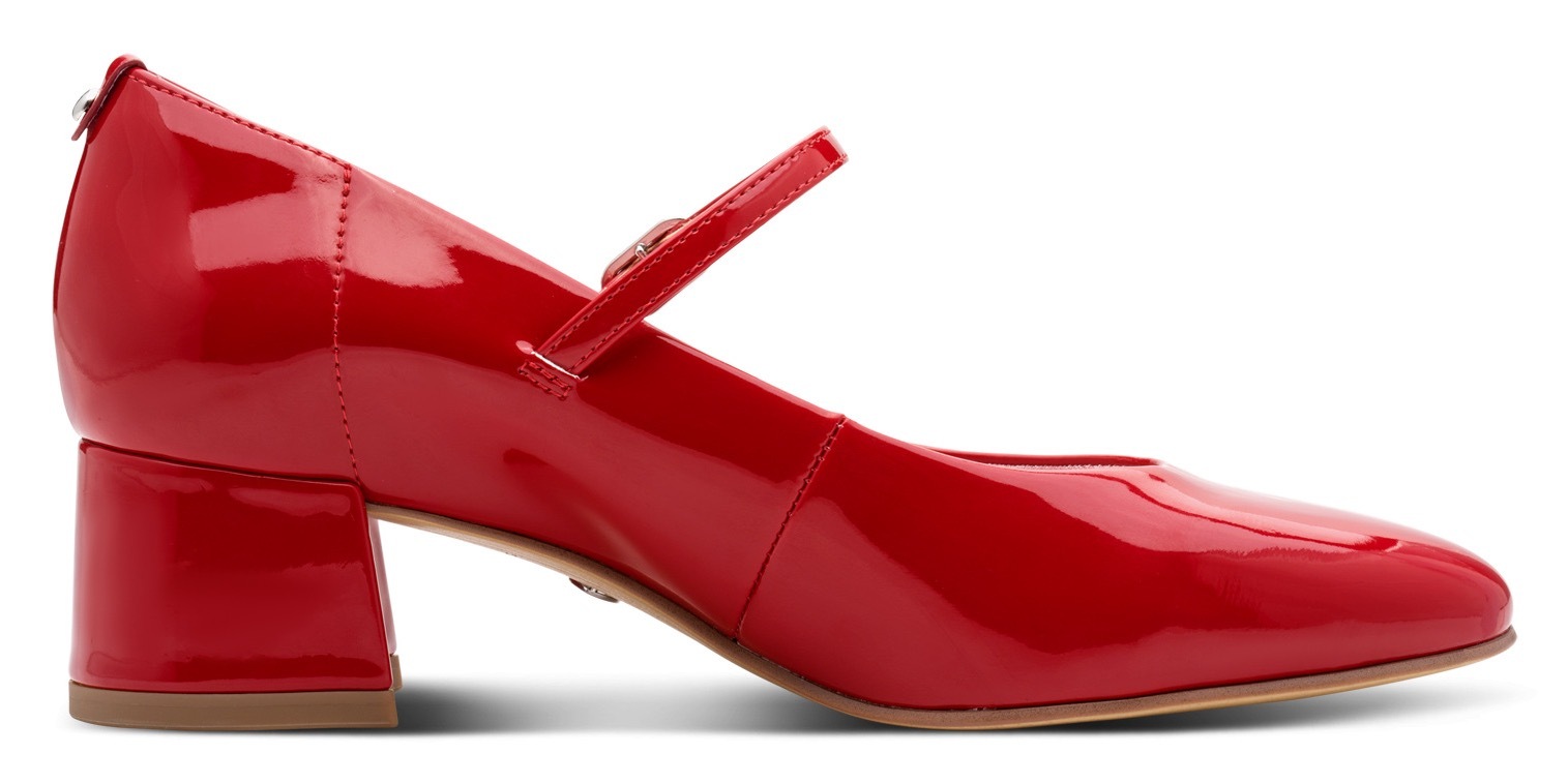 Spangenpumps TAMARIS, Damen, Gr. 40, rot, Lacklederimitat, unifarben, Schuhe Spangenpumps, Blockabsatz, Abendschuh, Festtagsschuh mit verstellbarem Riemchen 3