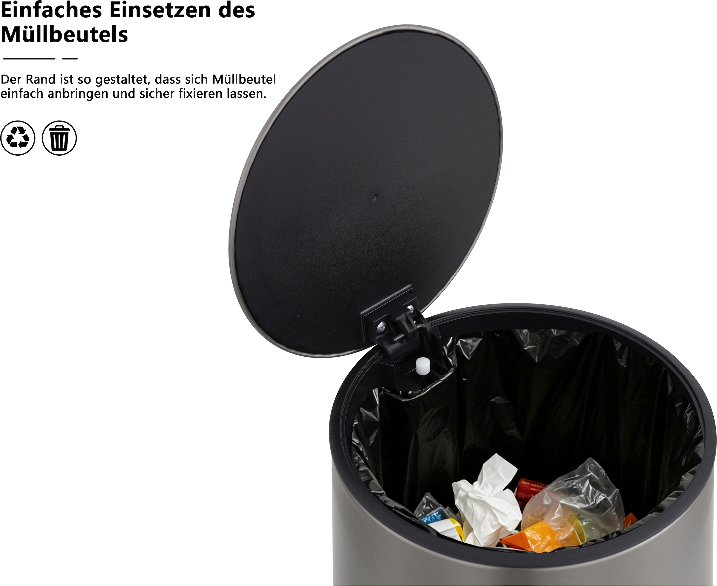 OTTO home Mülleimer »in 5 versch. Farben, 5 L, 10 L o. 30 L, Soft Close, Lennu, Abfalleimer« 1 Behälter Treteimer für Küche oder Bad, Kosmetikeimer mit verstecktem Griff