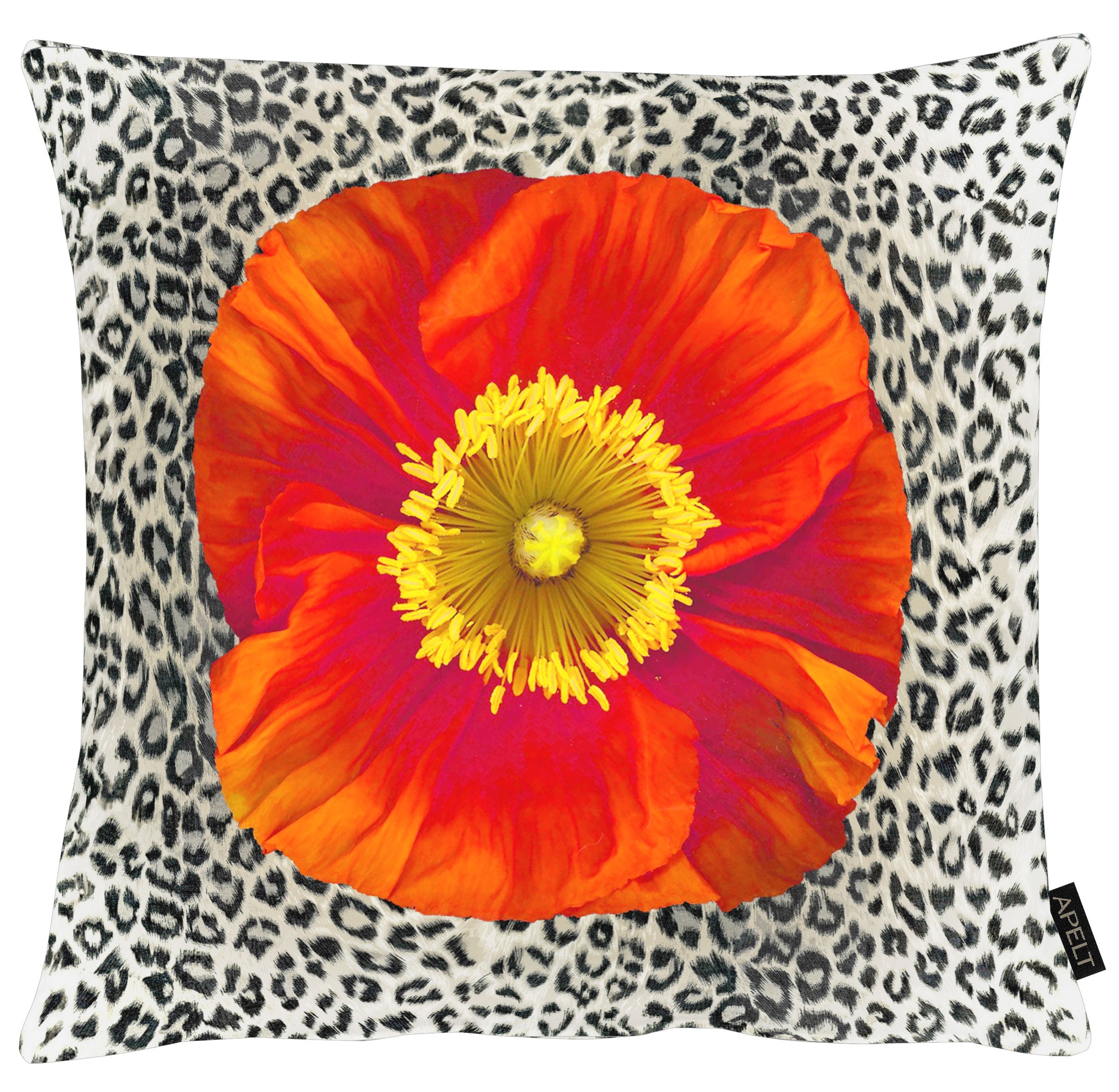 Kissenhülle APELT, B:46cm H:0,5cm L:46cmbraun, rot, Polyester, Bezug: 100% Polyester, Kissenbezüge, "Giulia", Mohnblüte auf Leoprint