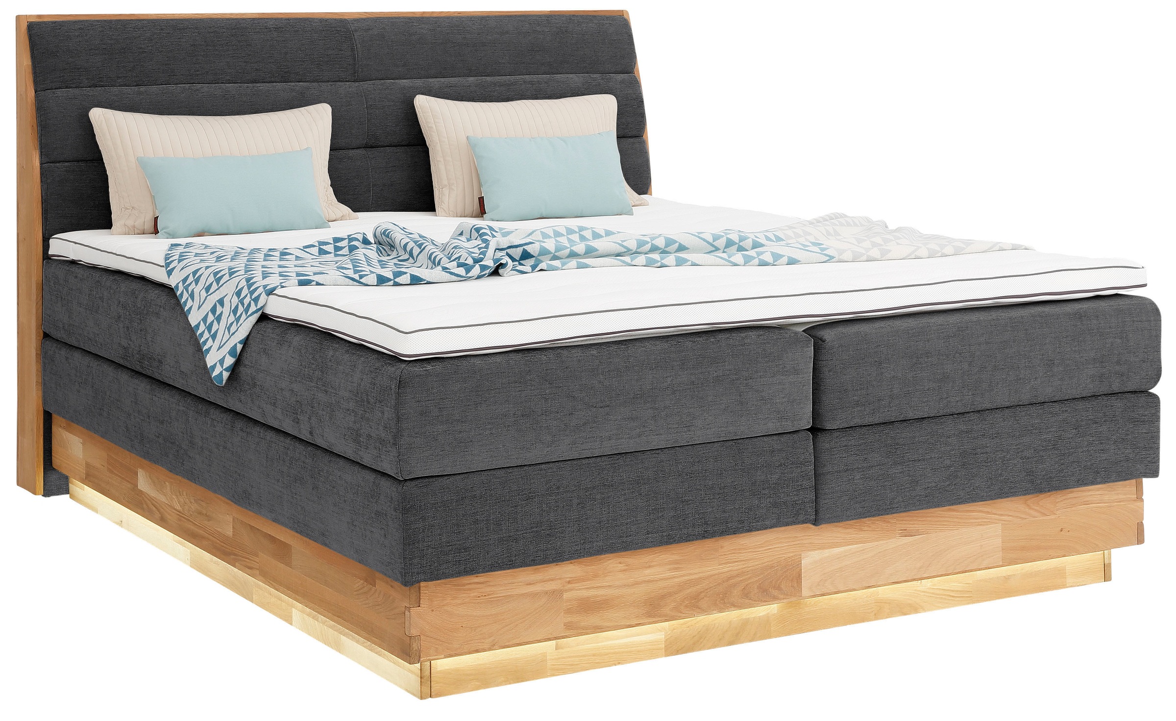 OTTO products Boxspringbett, LED-Beleuchtung, mit zertifizierten, recycelten Bezugsstoffen
