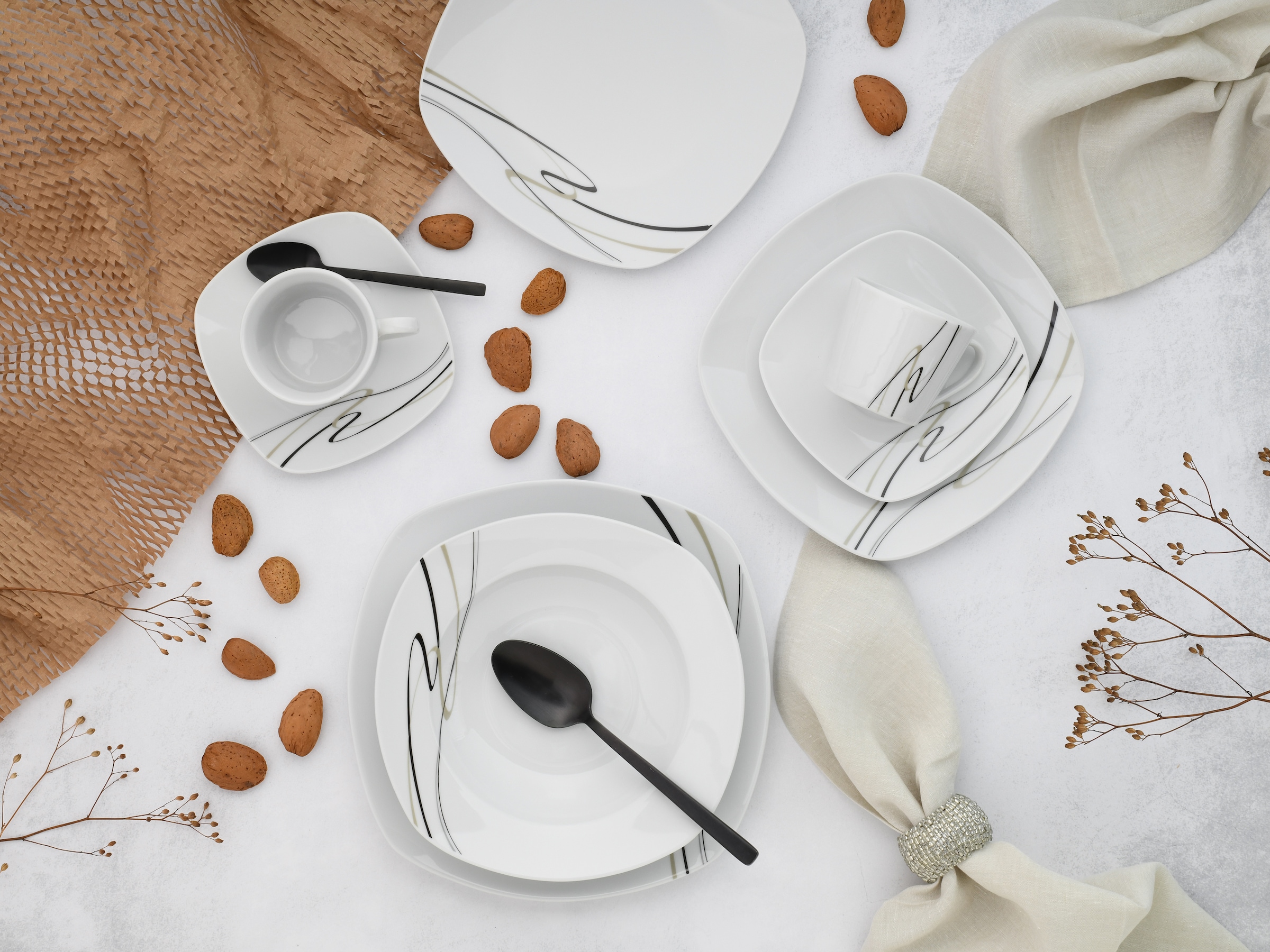 CreaTable Kombiservice »Amelie Piazza, Kombi-Service 30-tlg«, (Set, 30 tlg.), Elegant, Schwungvoller Liniendekor